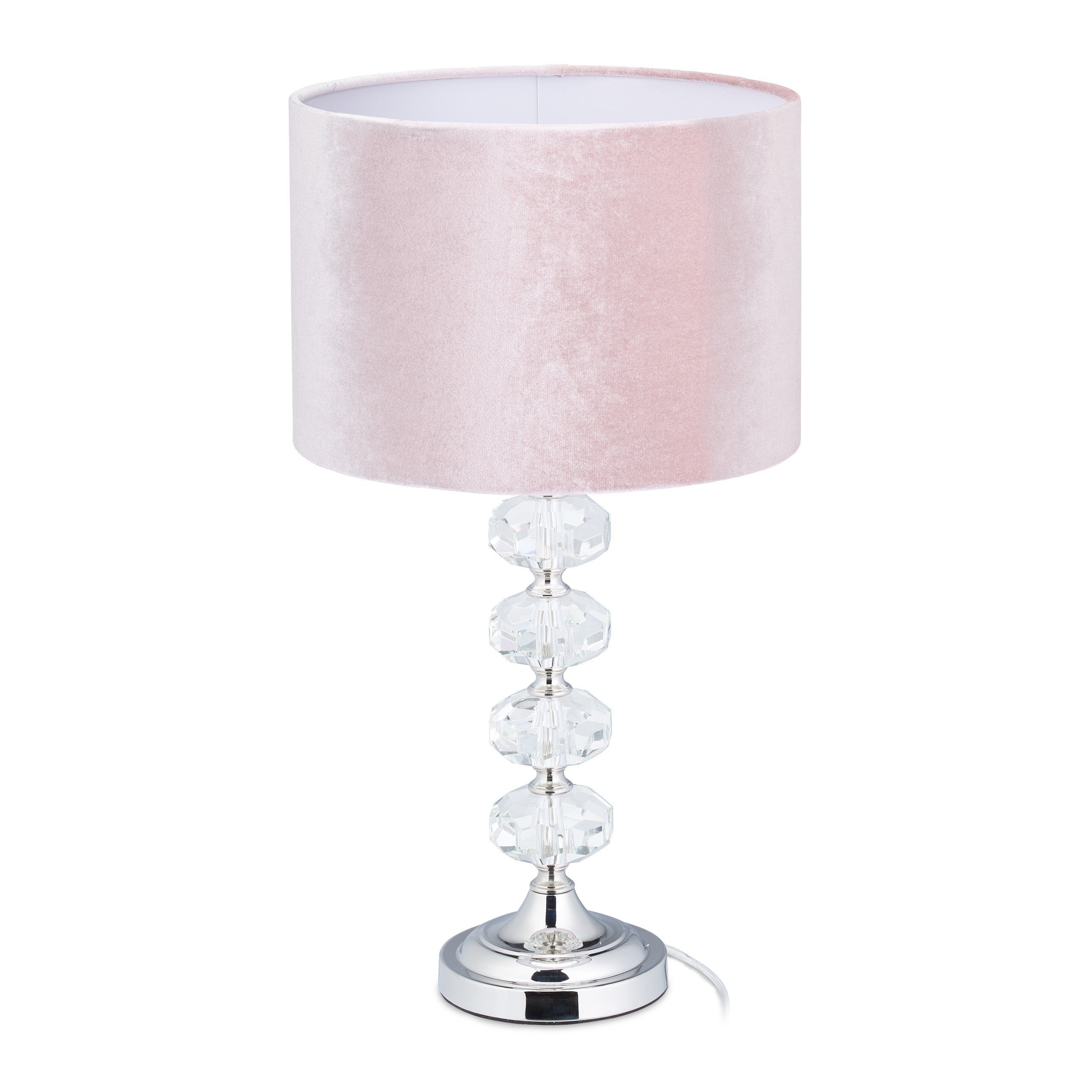 relaxdays Nachttischlampe Tischlampe Kristall und Samt in Rosa