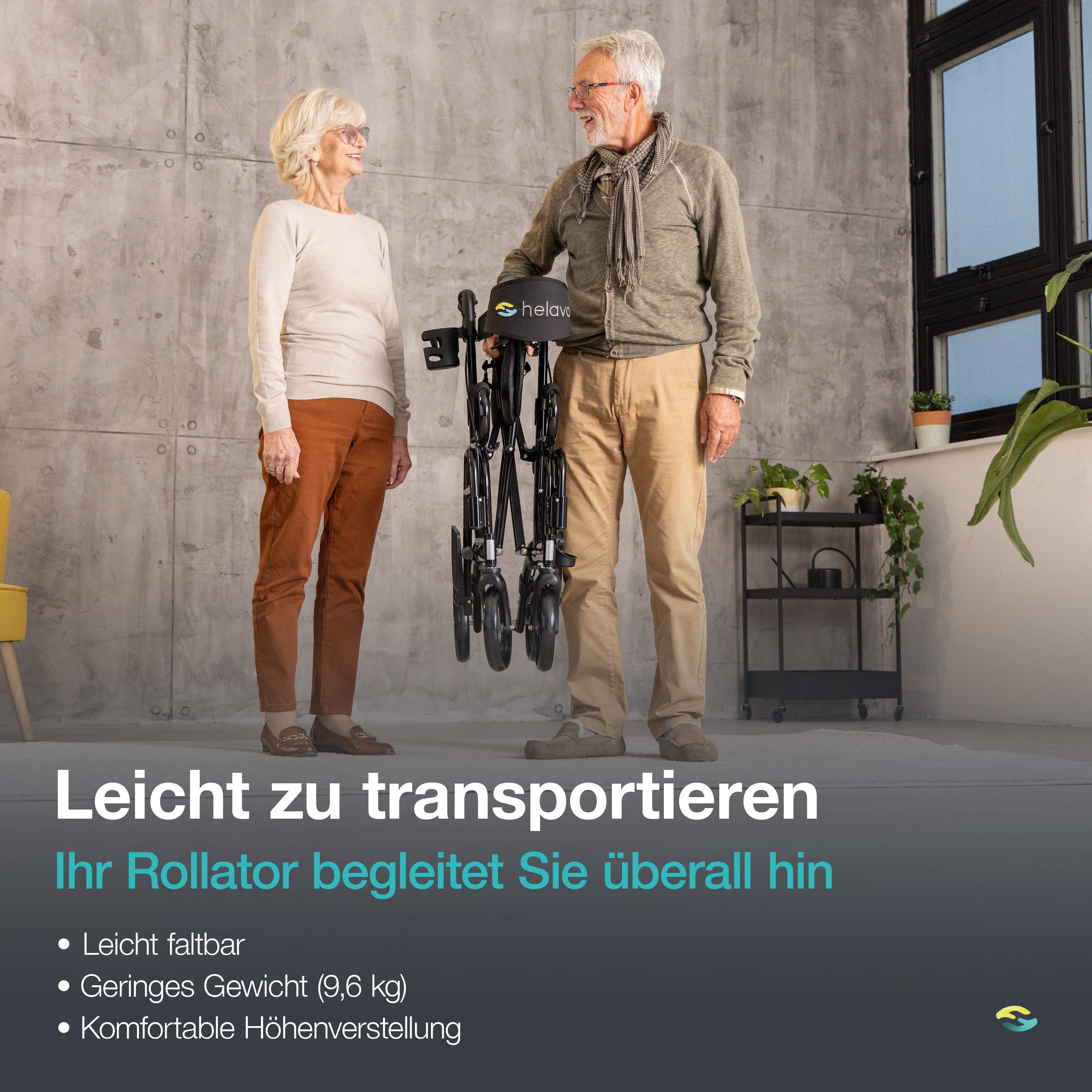 Helavo Rollator H1070, 2-in-1 Rollator & Rollstuhl mit Sitz, Fußstützen & Tasche bis 136kg