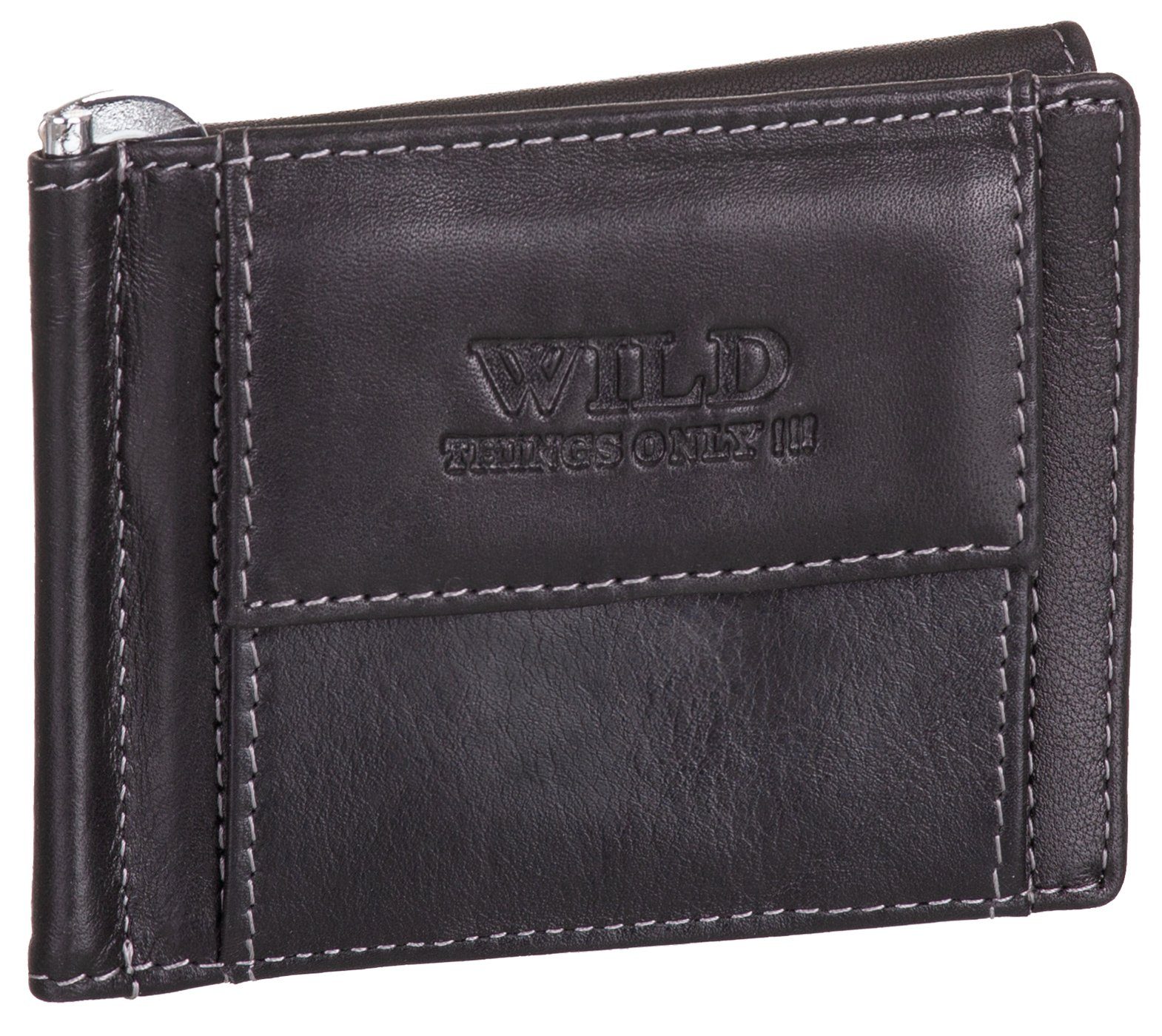 BAG STREET Geldbörse, Geldklammer Echt Leder RFID-Schutz mit Münzfach Geldclip Portemonnaie Geldbeutel schwarz