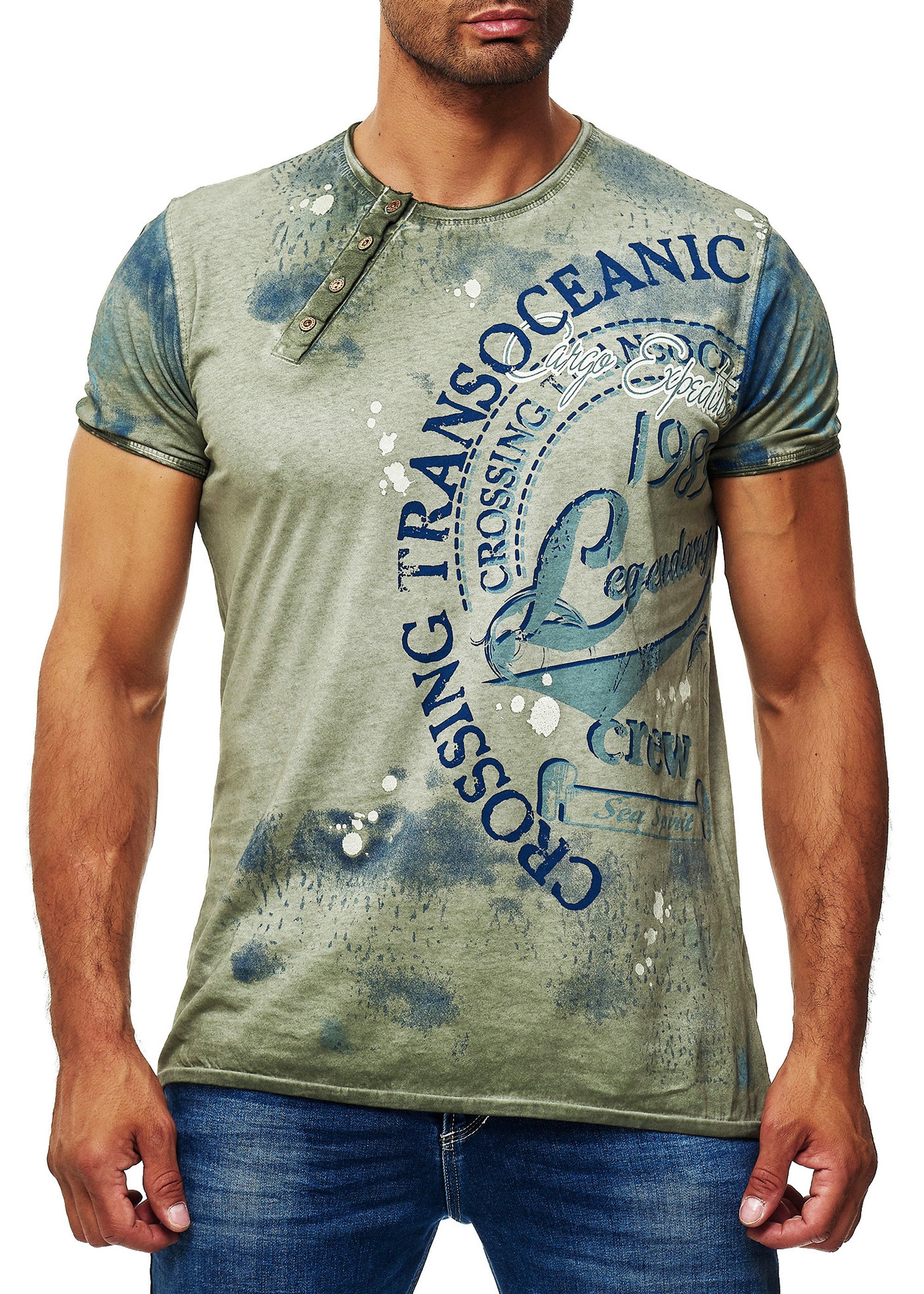 R-NEAL T-Shirt T-Shirt Verwaschen Regular Printed Oil Washed Roundneck S M günstig online kaufen