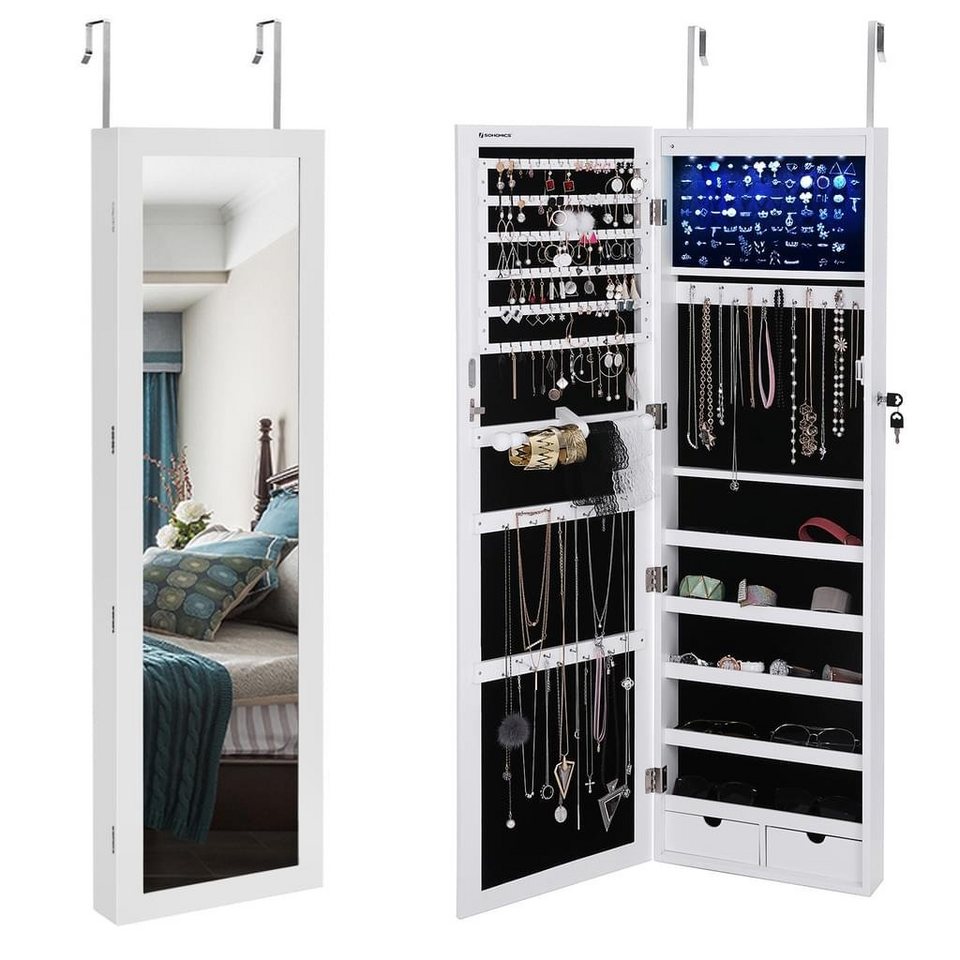 SONGMICS Schmuckschrank »JBC93W« Hängender Spiegelschrank mit LED