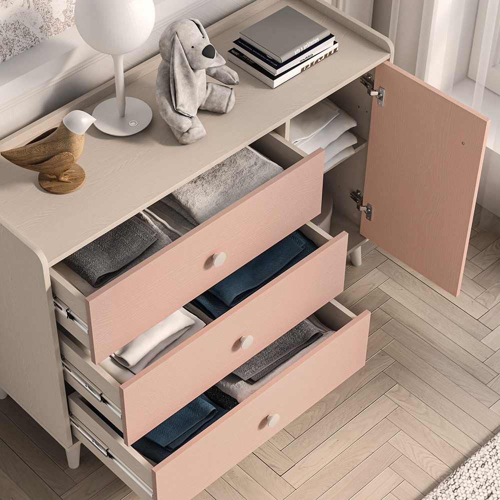 Lomadox Kommode MODICA-131, in sandbeige mit rosa, 120cm Breit, fühlbare Struktur, modern