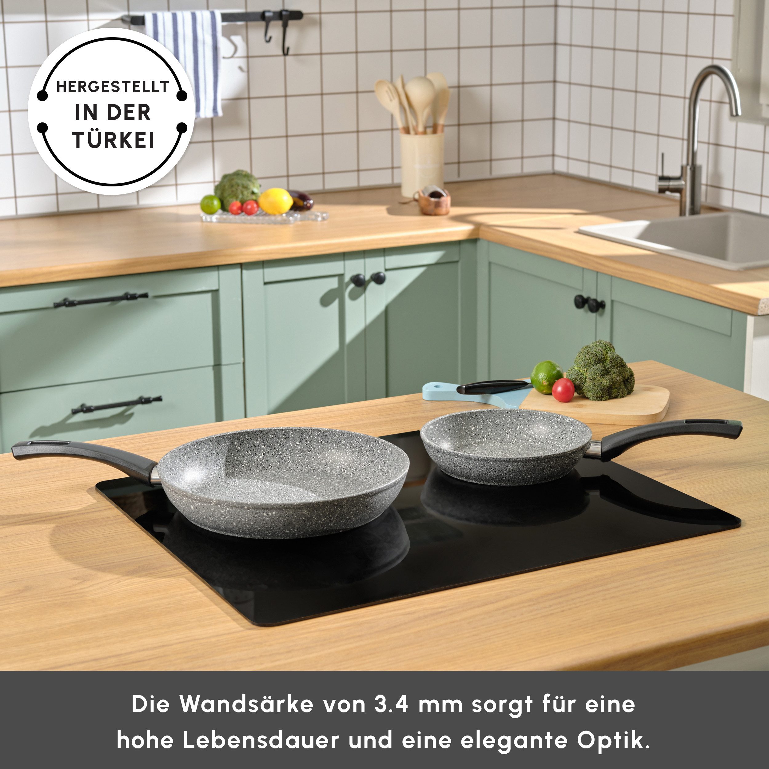 Karaca Topf-Set Gris Biogranit Pfannenset, 2-teilig, Pfannenset Bratpfanne Kochgeschirr Pfannenset, 2-tlg