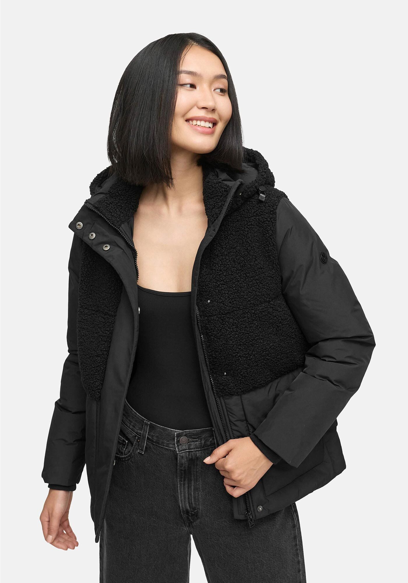 Marikoo Winterjacke Sheeta Kombination aus Teddyfleece und glattem Material