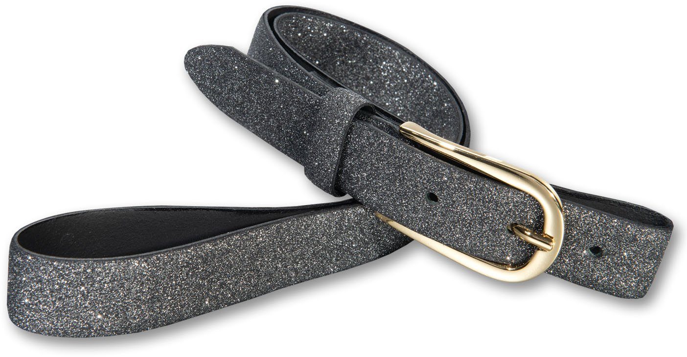 Silbergift Ledergürtel mit Glitzerpartikeln