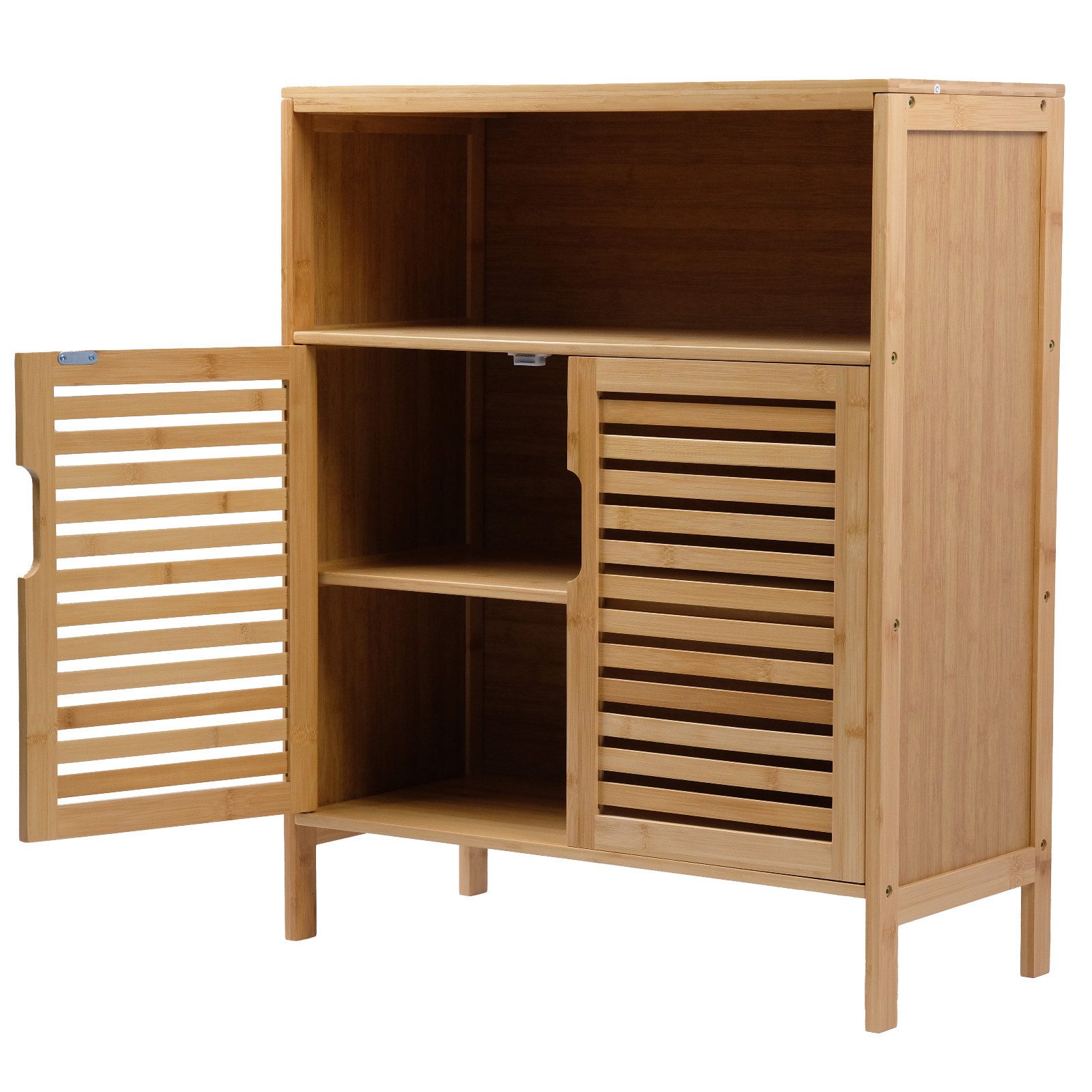 AD.CON Badregal Badezimmerschrank Bambus Badregal Badschrank mit 3 Ablagen 81x65x31cm
