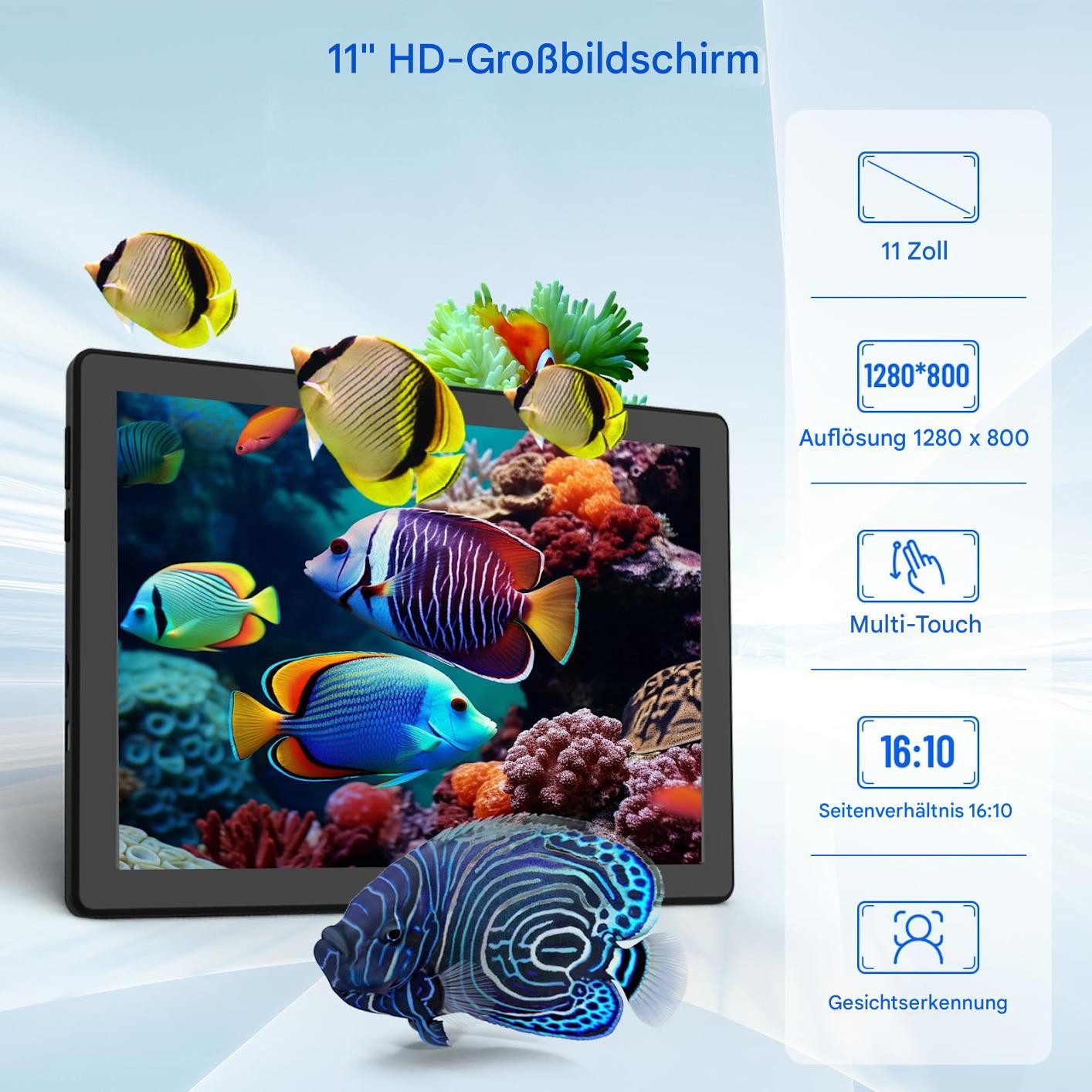 BUFO 11 Zoll Octa-Core 16(4+12)GB+128GB 1280x800 IPS HD 6800mAh WiFi 6 Tablet (11", 128 GB, Android, 2,4G/5G WiFi, 5MP+8MP Kamera, Unterstützung WidevineL1, Spl – Bild 3 von 5