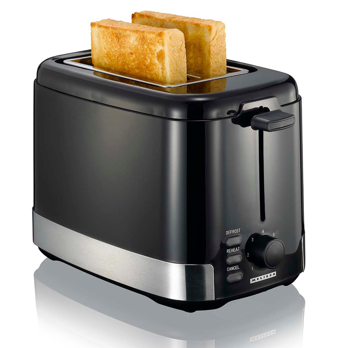 MELISSA Toaster 16140148, freistehend, für Brot, Toastbrot, dicke Brotscheiben, Bagels, Brötchen, Croissants, Gebäck, Brötchenwärmer, 7 Toaststufen, automatische Abschaltung für Sicherheit