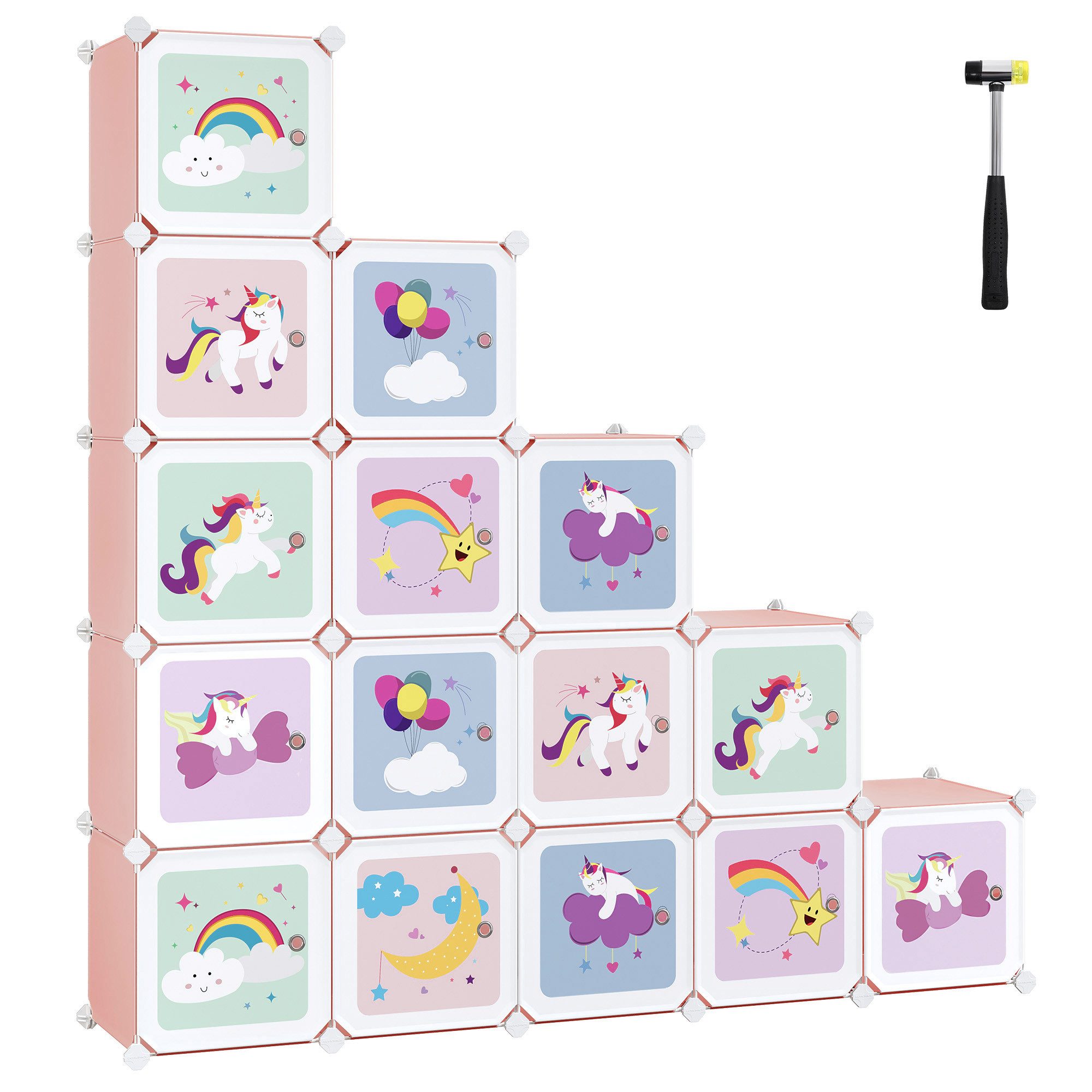 SONGMICS Aufbewahrungsbox Kinderregal, mit 16 Würfeln, 123 x 31 x 123 cm