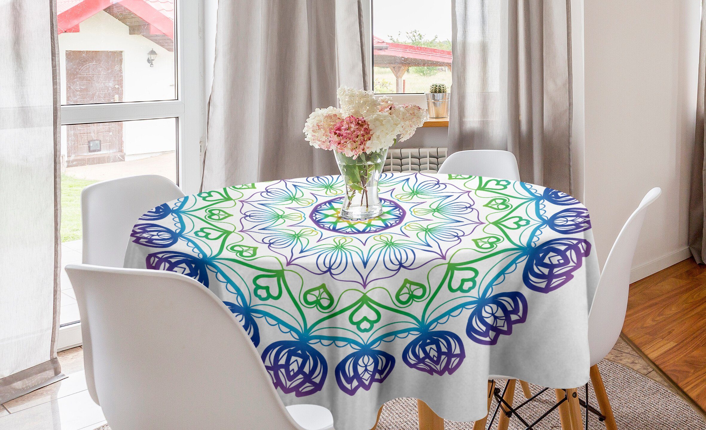 Abakuhaus Tischdecke Kreis Tischdecke Abdeckung für Esszimmer Küche Dekoration, Regenbogen-Mandala Boho Rosette