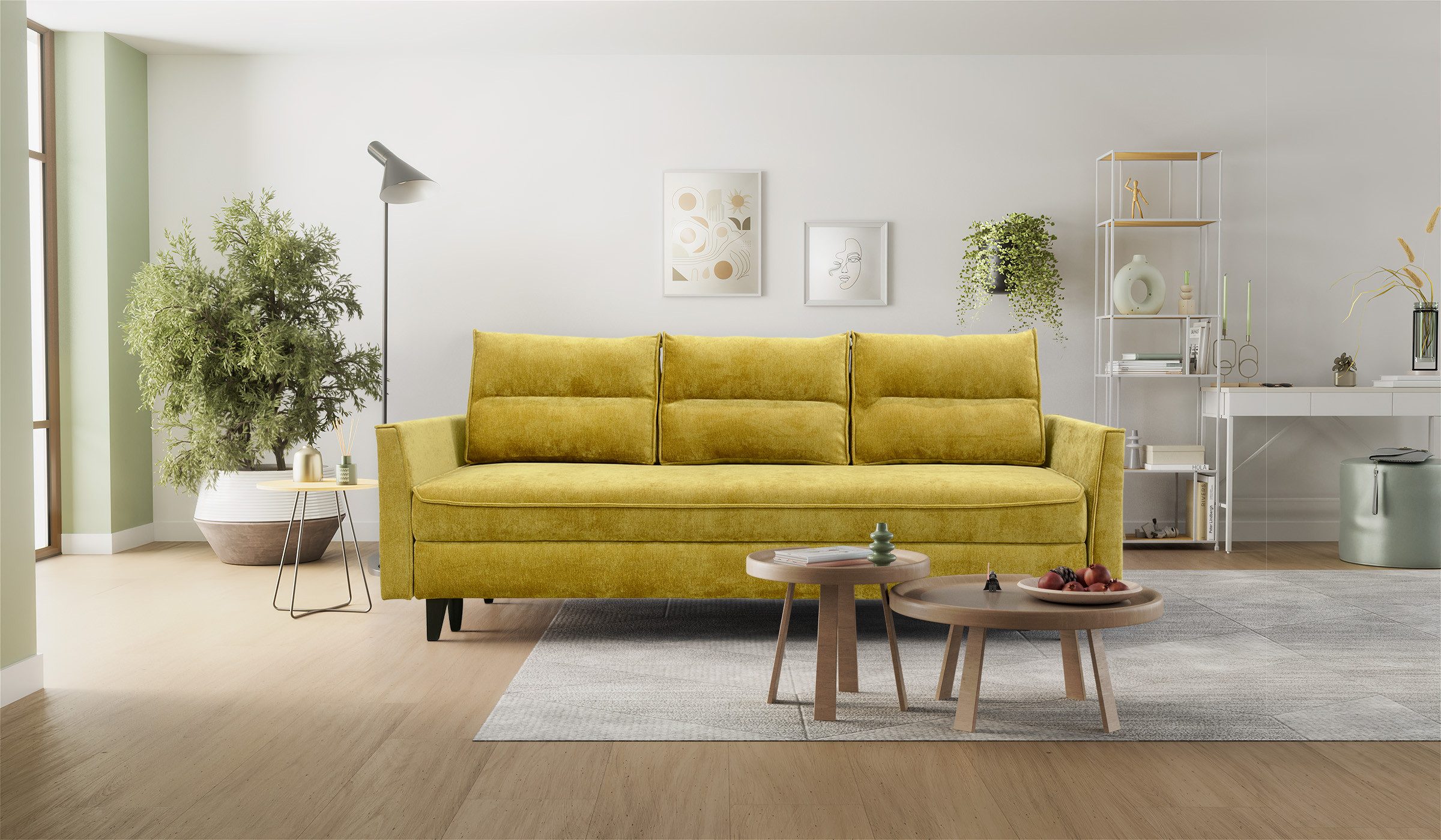 Schlafsofa Loki mit Bettfunktion 145x200, Bettkasten im exklusiven Stoff Priority