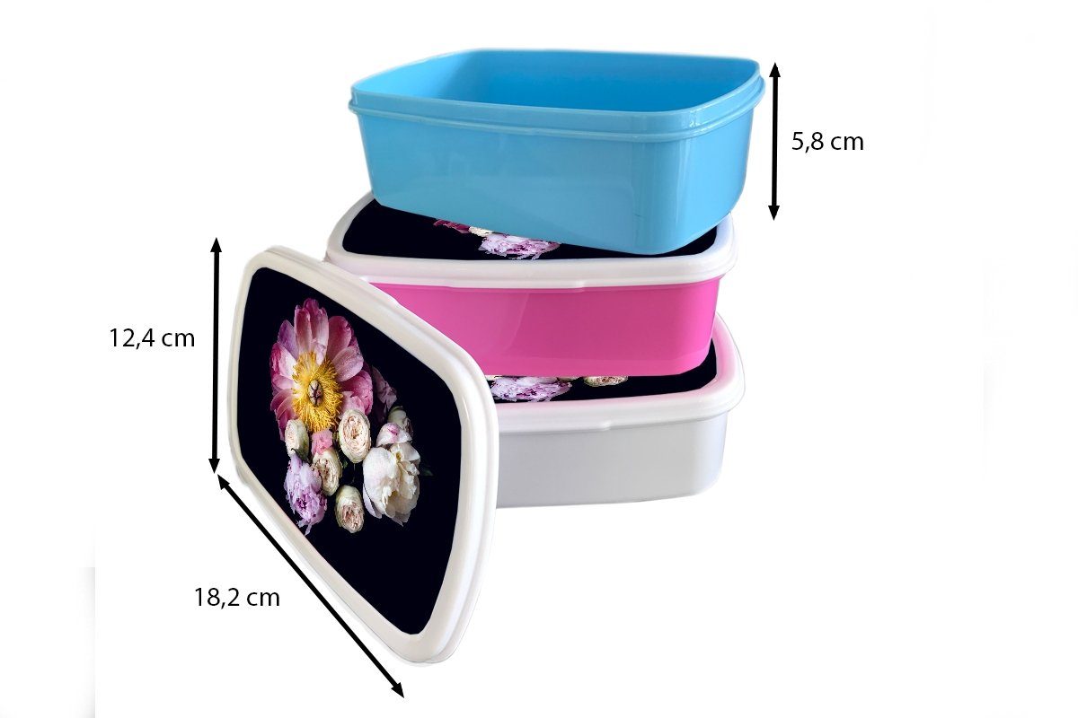Jungs Pastell, und Mädchen Kunststoff, Blumen - MuchoWow Brotbox - Lunchbox Brotdose, Erwachsene, für für und (2-tlg), Kinder Rosa weiß