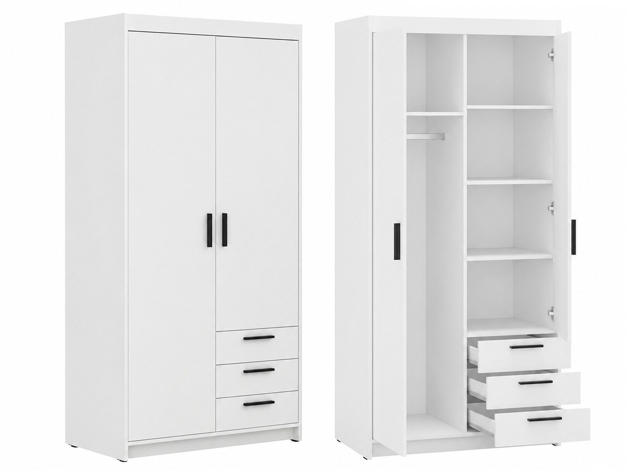 Beautysofa Kleiderschrank ELENA mit 3 Schubladen, Kleiderstange und Ablagen (Garderobenschrank mit Schubladen, 2-türiger Drehtürenschrank) …