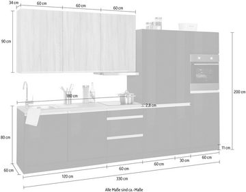 HELD MÖBEL Küchenzeile Ohio, mit E-Geräten, Breite 330 cm