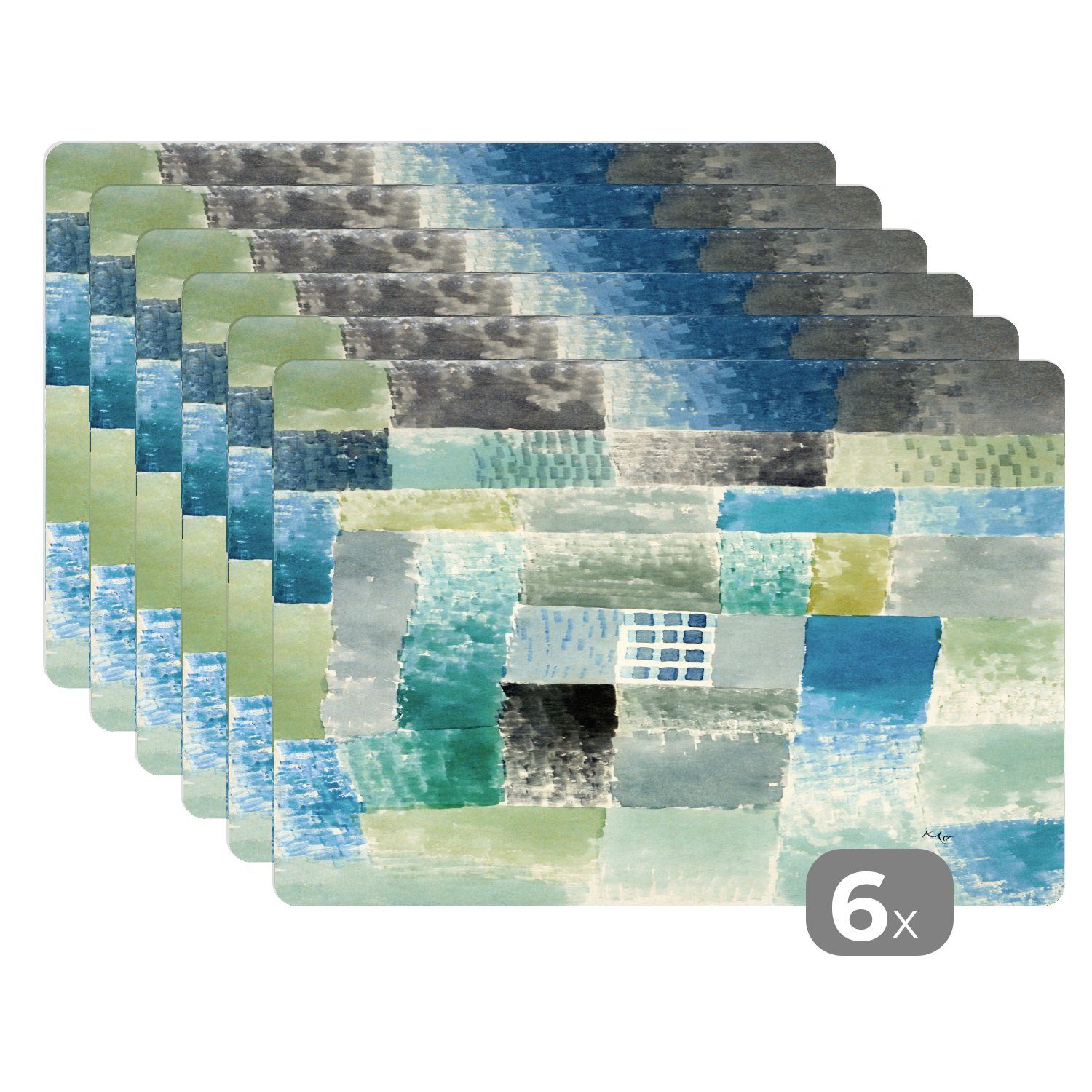 Platzset, Paul Klee - Kunst - Alte Meister - Blau, MuchoWow, (6-St), Platzset, Platzdecken, Platzmatte, Tischmatten, Schmutzabweisend