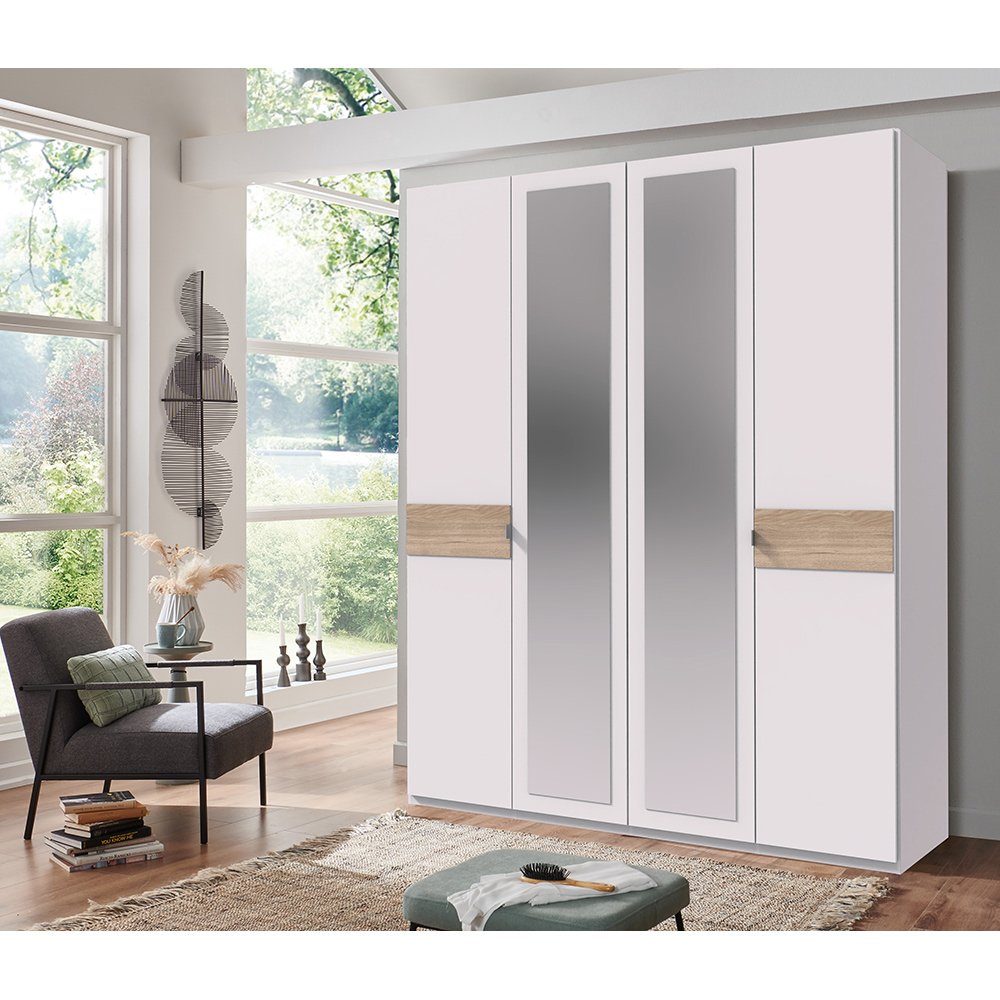lomadox kleiderschrank bradford-43 4 türen, 180 cm breit, weiß mit