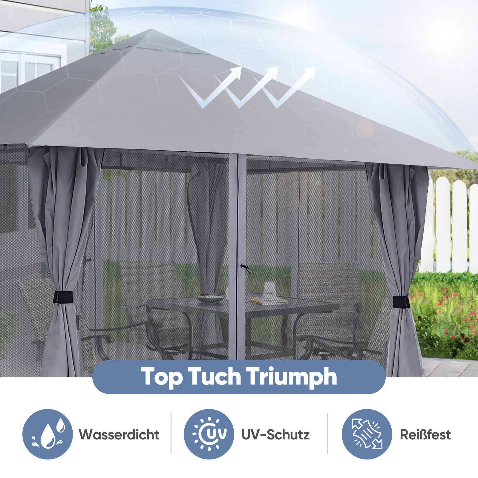 Sekey Pavillon Festzelt 300 x 300 cm Pavillon mit 4 Seitenteilen und 4 Moskitonetz, mit 8 Seitenteilen, Patio Gazebo für 6-10 Personen 4, Gartenpavillon mit 8 S – Bild 3 von 5