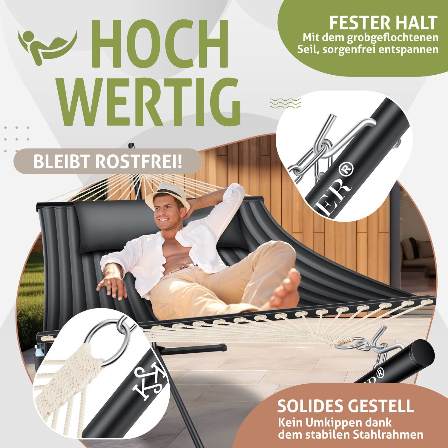 KESSER Hängematte, Hängematte HILL mit Gestell Kissen Doppelhängematte