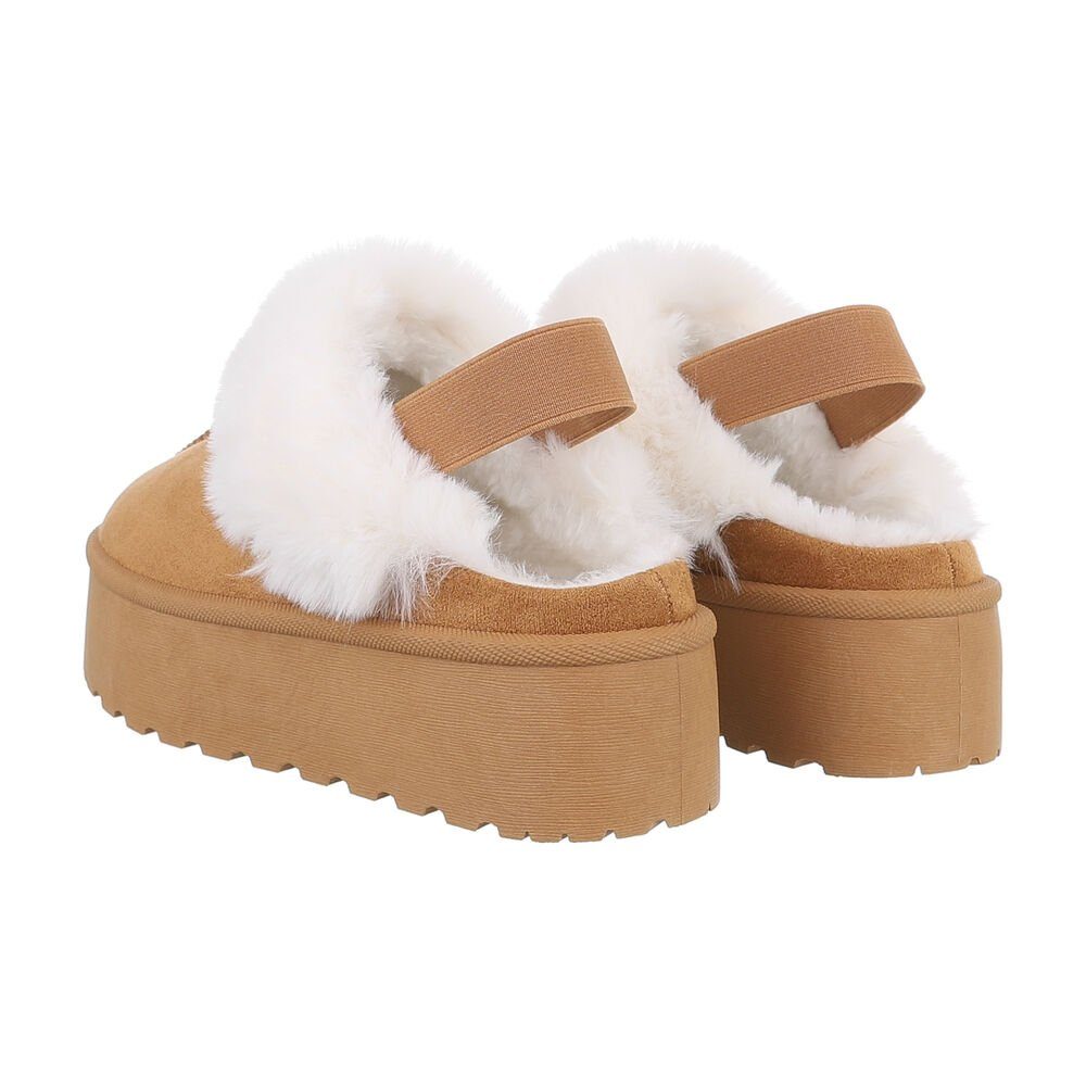Ital-Design Damen Hausschuhe Freizeit Hausschuh (85080802) Flach Hausschuhe in Camel