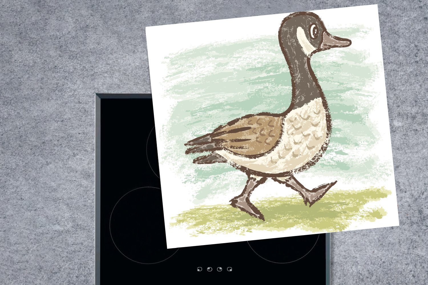 Herdblende-/Abdeckplatte Tier MuchoWow Ente - Gras, tlg), Ceranfeldabdeckung, für küche 78x78 (1 Vinyl, cm, - Arbeitsplatte