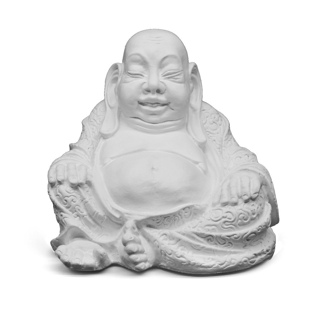 Tiefes Kunsthandwerk Buddhafigur Buddha Dekofigur Stein sitzend - Statue, frostsicher, winterfest, Made in Germany weiß