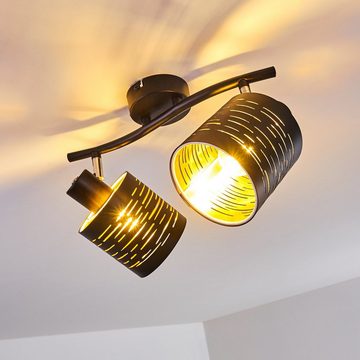 hofstein Deckenleuchte »Vigone« Deckenlampe aus Metall/Kunststoff in Schwarz/Gold, ohne Leuchtmittel, E14, Spot, Gitter-Optik u. Lichteffekt an der Decke