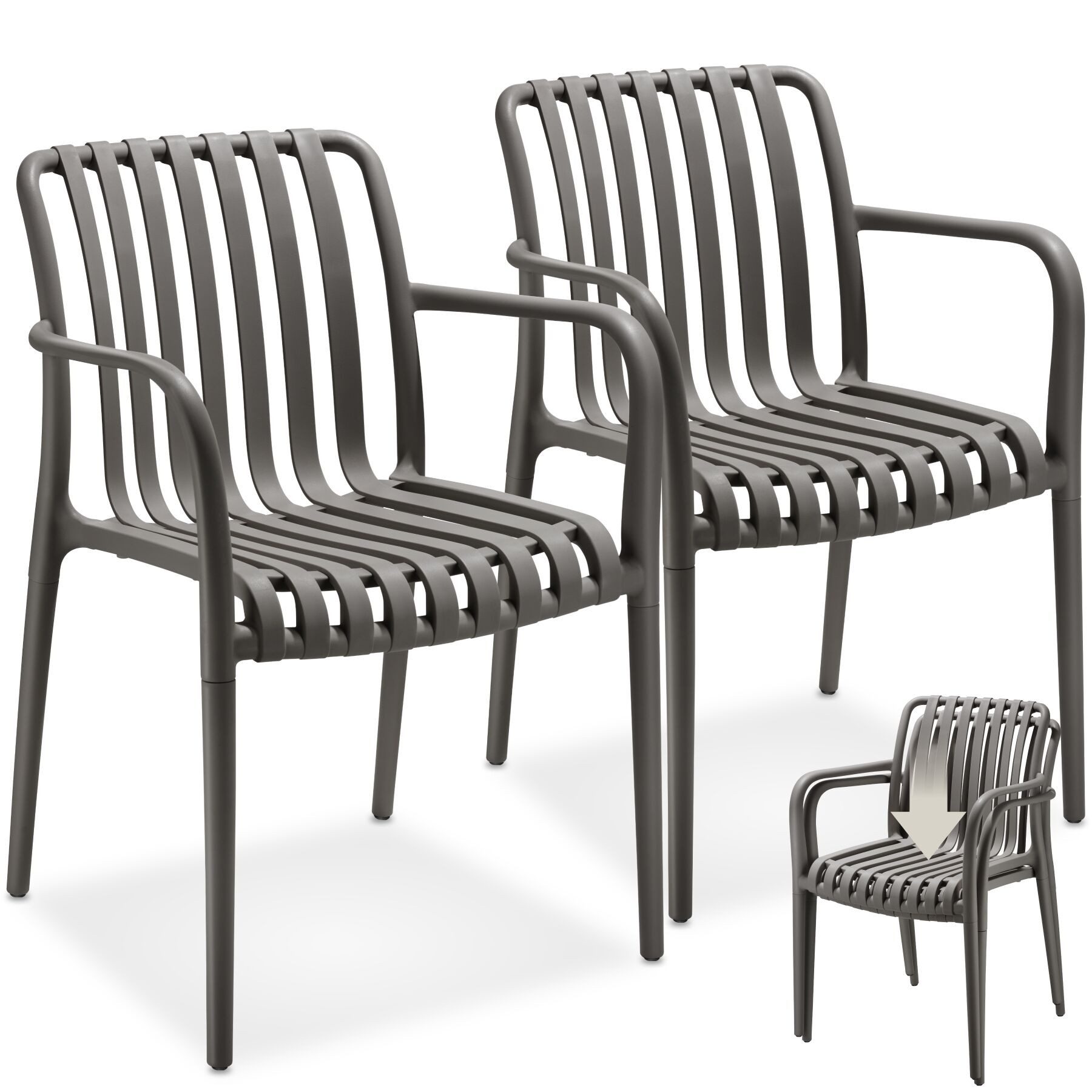 tectake Gartenstuhl Balkonstuhl, stapelbar, Belastbarkeit 120 kg, 54,5 x 58 x 80,5 cm, (Terrassenstuhl Alcudia für Außen in Antrazit, 2 St), wetterfest und UV-beständig, pflegeleicht, rutschfeste Gummischoner