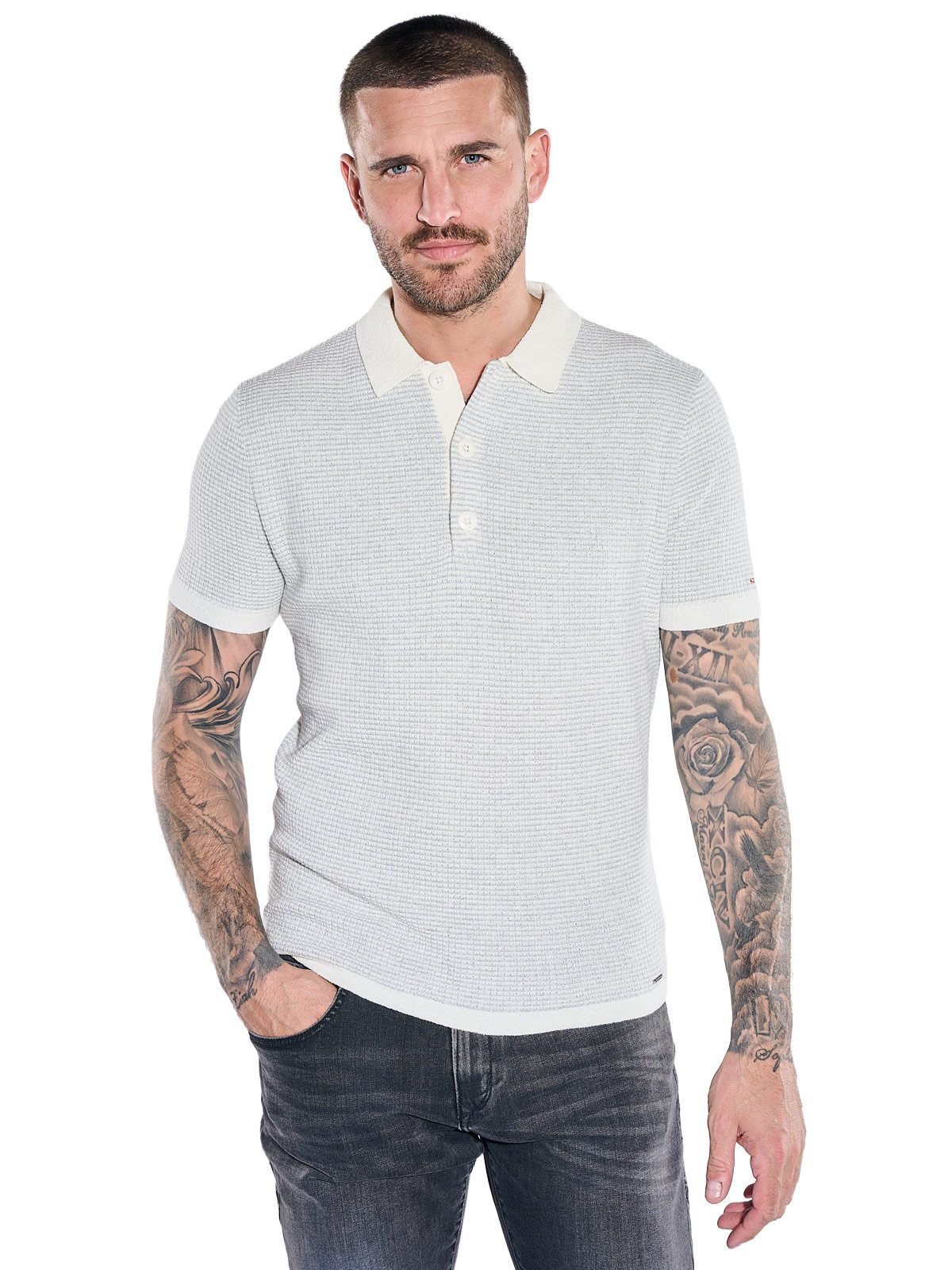 emilio adani Strickpullover Herren Strick-Polo mit Knopfleiste, Silbergrau