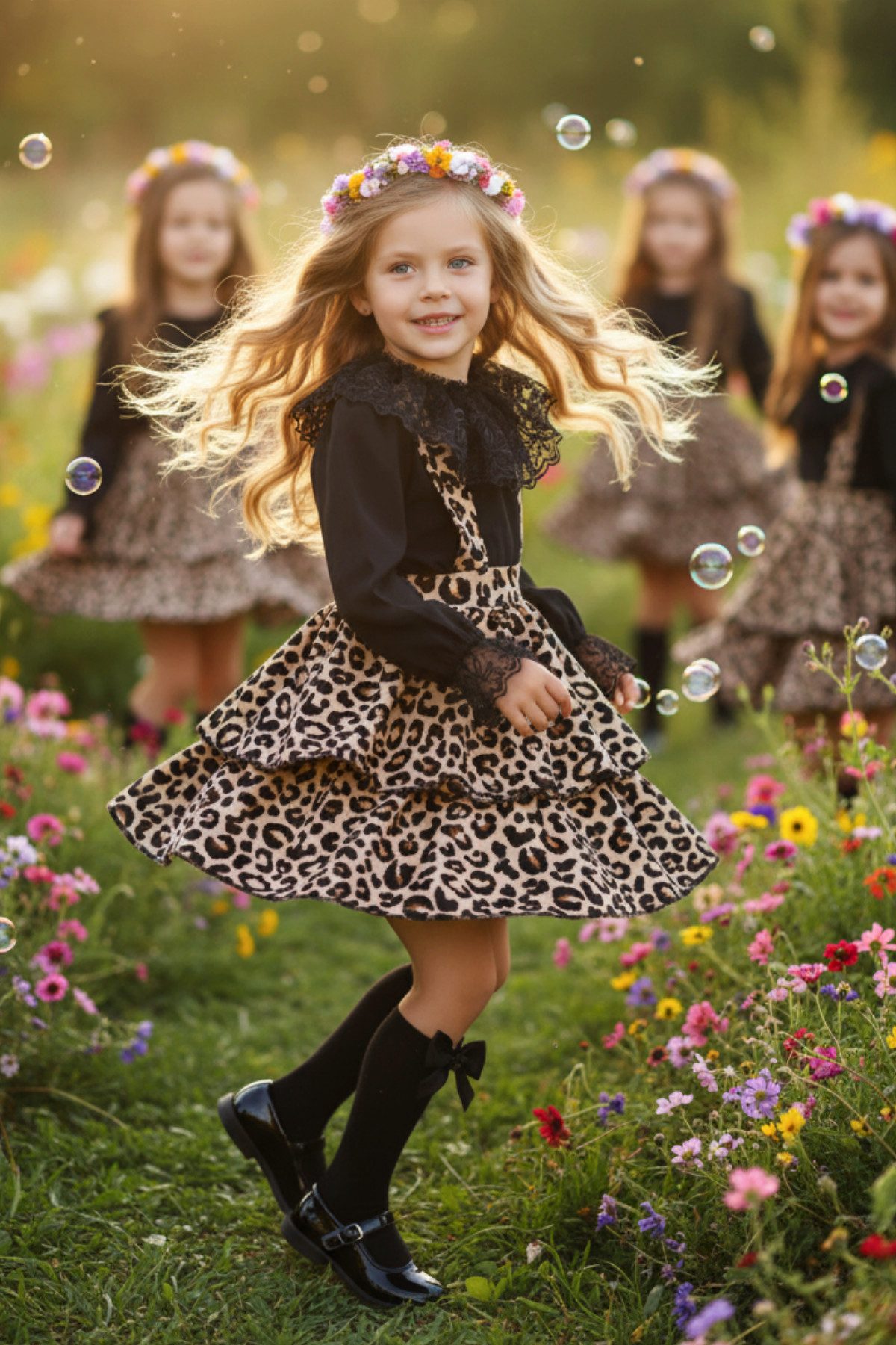 Parla Kids Shirt & Rock Kleid im Leopardenmuster mit Trägern dazu langarm Shirt