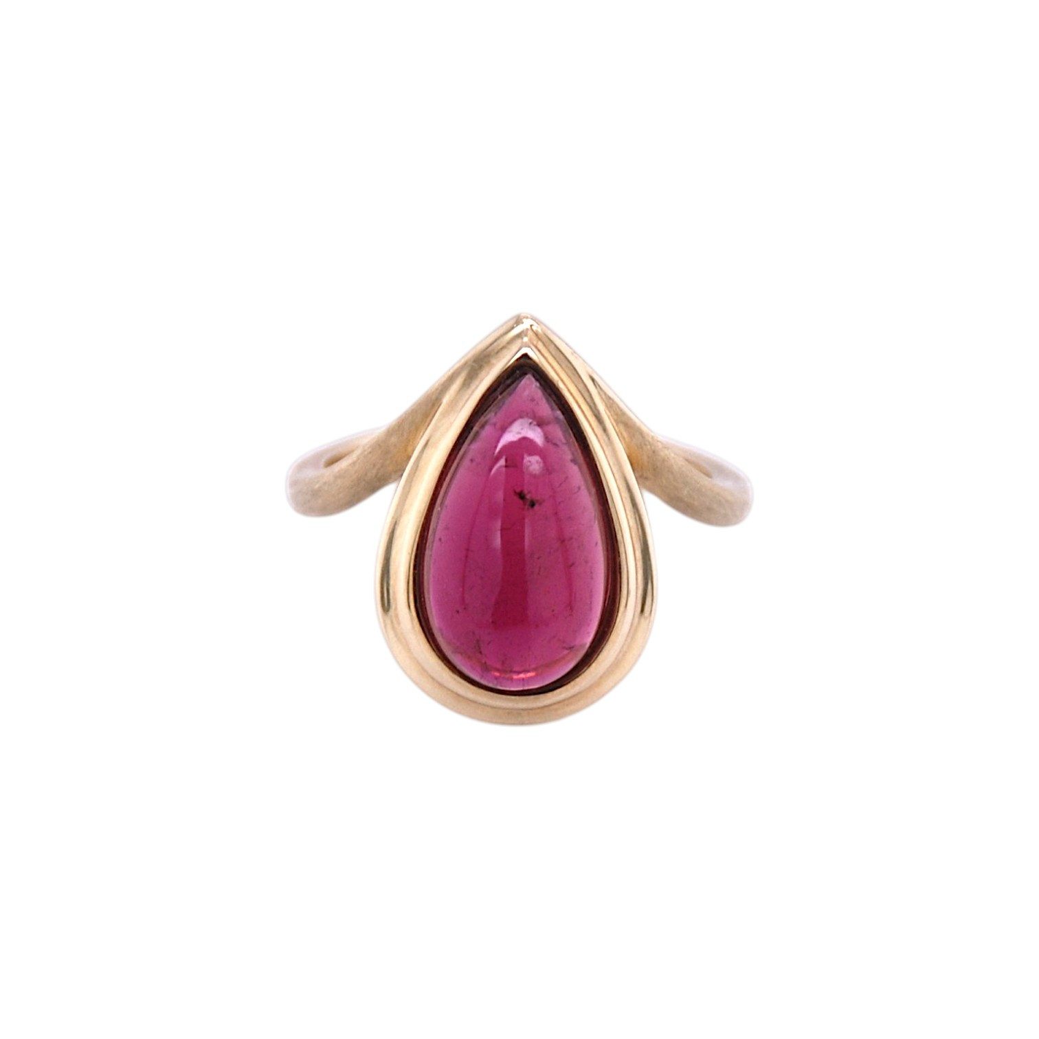 Sogni d'oro Fingerring mit pink Turmalin, mattierte Ringschiene, Gelbgold 375