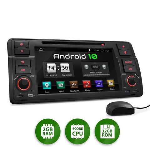 XOMAX XOMAX XM-70BA: 1DIN Autoradio mit Android 10 Navi 7 Zoll Touchscreen Monitor, Bluetooth, DVD, CD, SD und USB (passend für BMW E46) Autoradio