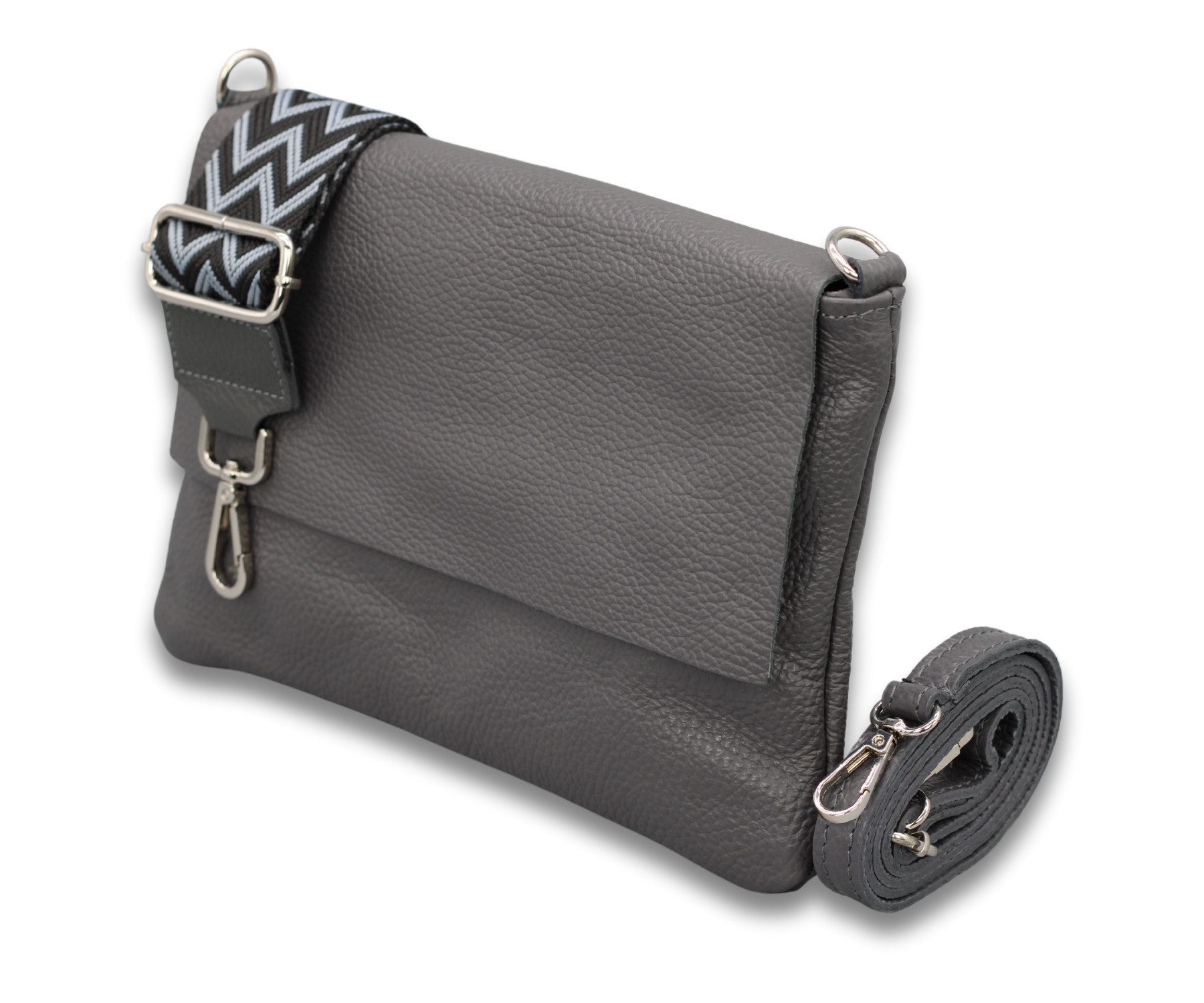 Adel Bags Schultertasche CALI Schlanke Tasche mit 3 Fächer, Slim Crossbody Bag Echtes Leder