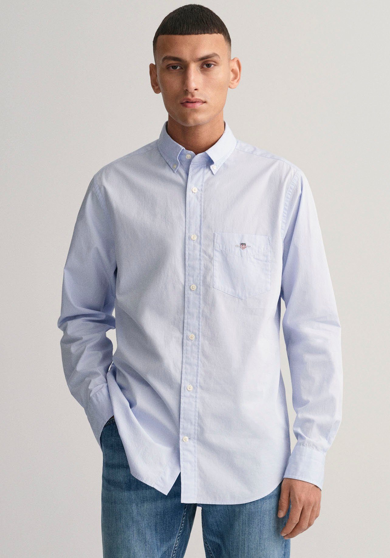 Gant Langarmhemd REG POPLIN SHIRT mit Label Stickerei auf der Brusttasche Light Blue