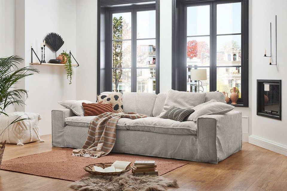 KAWOLA 3-Sitzer NETTA, Sofa Cord Bezug abziehbar, versch. Breiten und  versch. Farben
