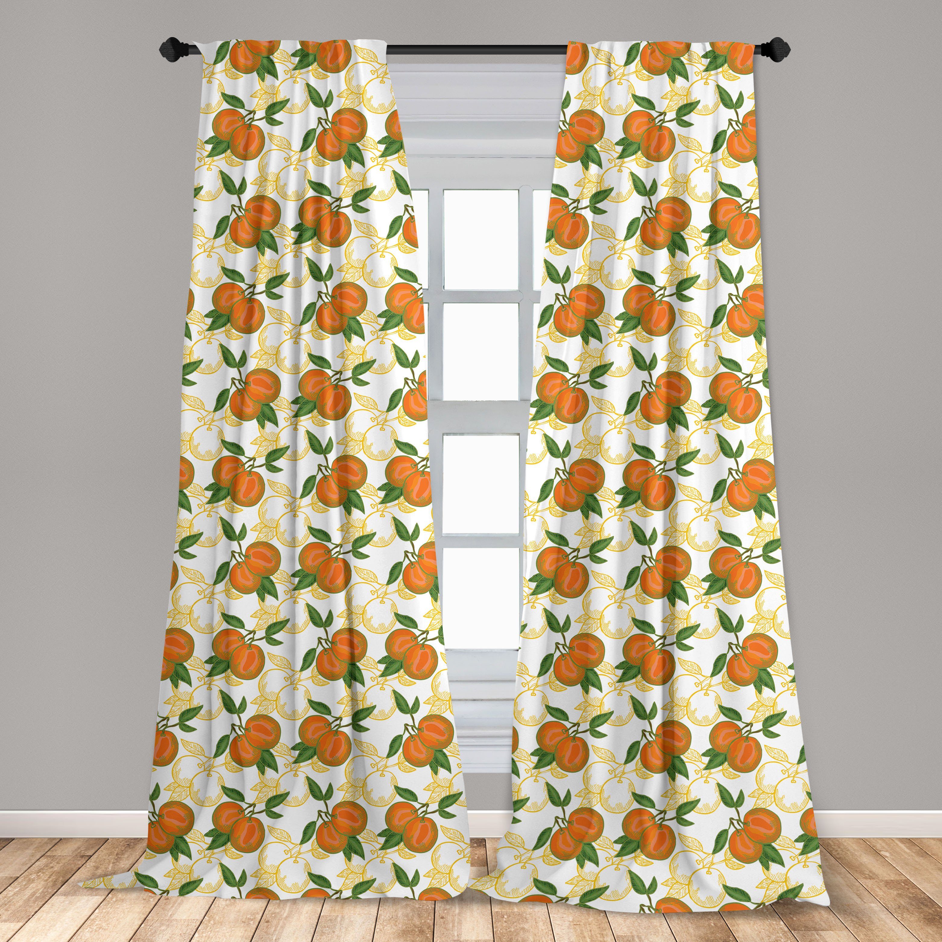 Gardine Wohnzimmer Schlafzimmer Orangen-Muster Obst Abakuhaus, Von Hand gezeichnete Vorhang für Microfaser, Dekor,