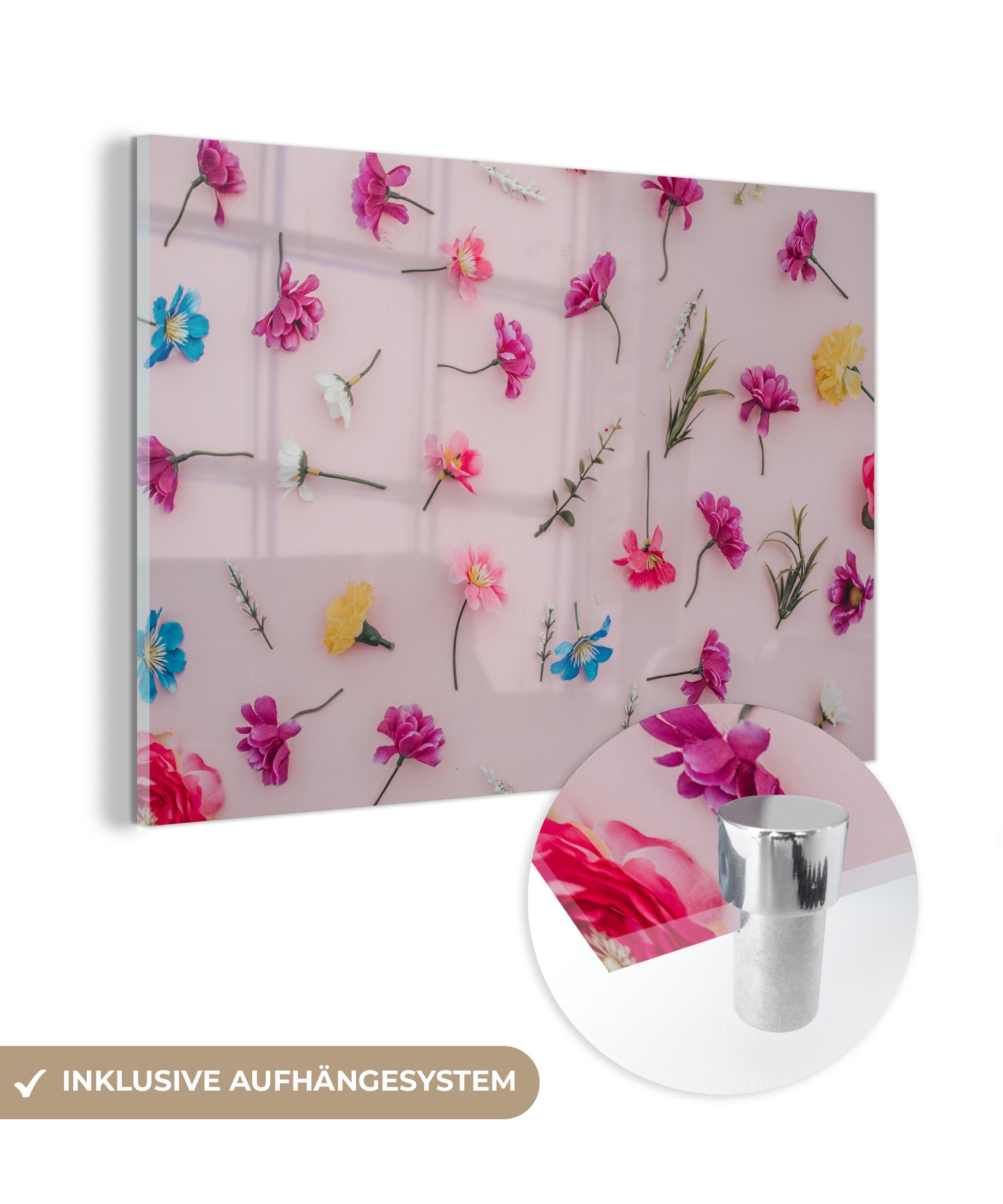 MuchoWow Acrylglasbild Blumen - Regenbogen - Frühling, (1 St), Acrylglasbilder Wohnzimmer & Schlafzimmer | Bilder