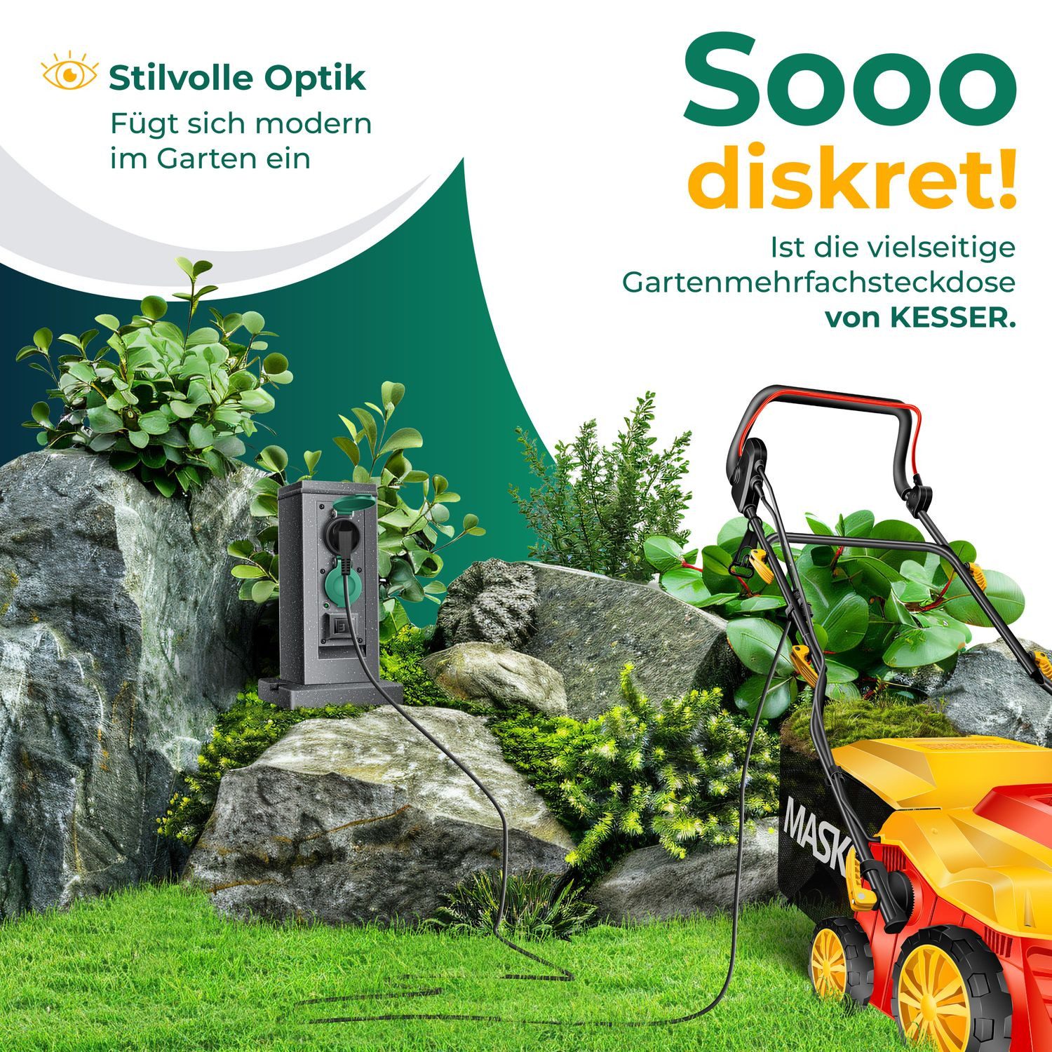 KESSER Gartensteckdose, Gartensteckdose Steinoptik mit Steckplätzen Inkl.Erdspieß