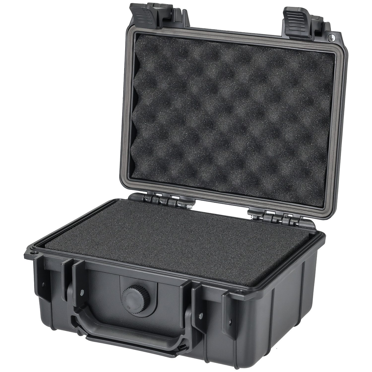HMF Werkzeugkoffer ODK100 Outdoorkoffer mit Druckausgleichsventil und Rasterschaumstoff, Outdoor-Koffer wasserdicht und staubdicht, 23 x 19 x 11 cm, schwarz