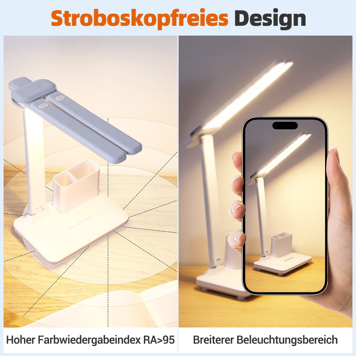 Quntis Schreibtischlampe 45cm Doppelkopf tischleuchte, LED Tischlampe 6400K günstig online kaufen