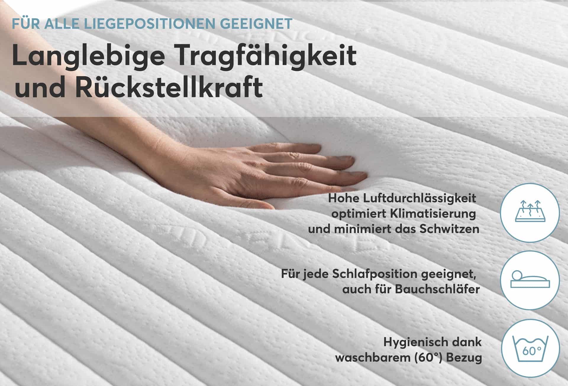 Kaltschaummatratze STRUKTURA-MED GEL, RAVENSBERGER Matratzen, 25 cm hoch, Ergonomisch, 3 Liegeelemente, 7 Zonen, Made in Germany, Tencelbezug – Bild 5 von 5
