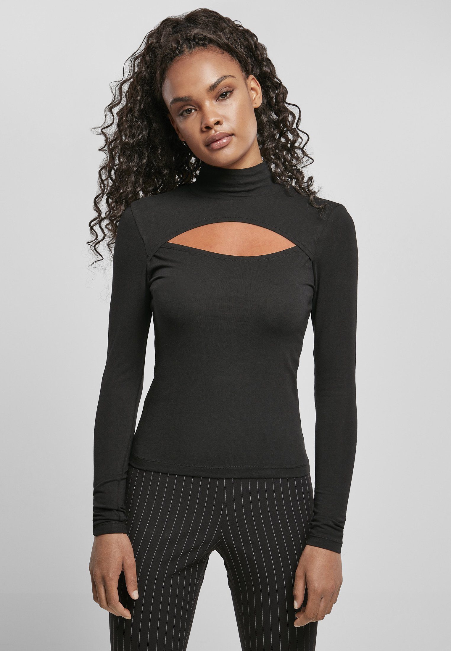 CLASSICS black Longsleeve (1-tlg) URBAN Ladies Damen Langarmshirt Cut-Out Turtleneck