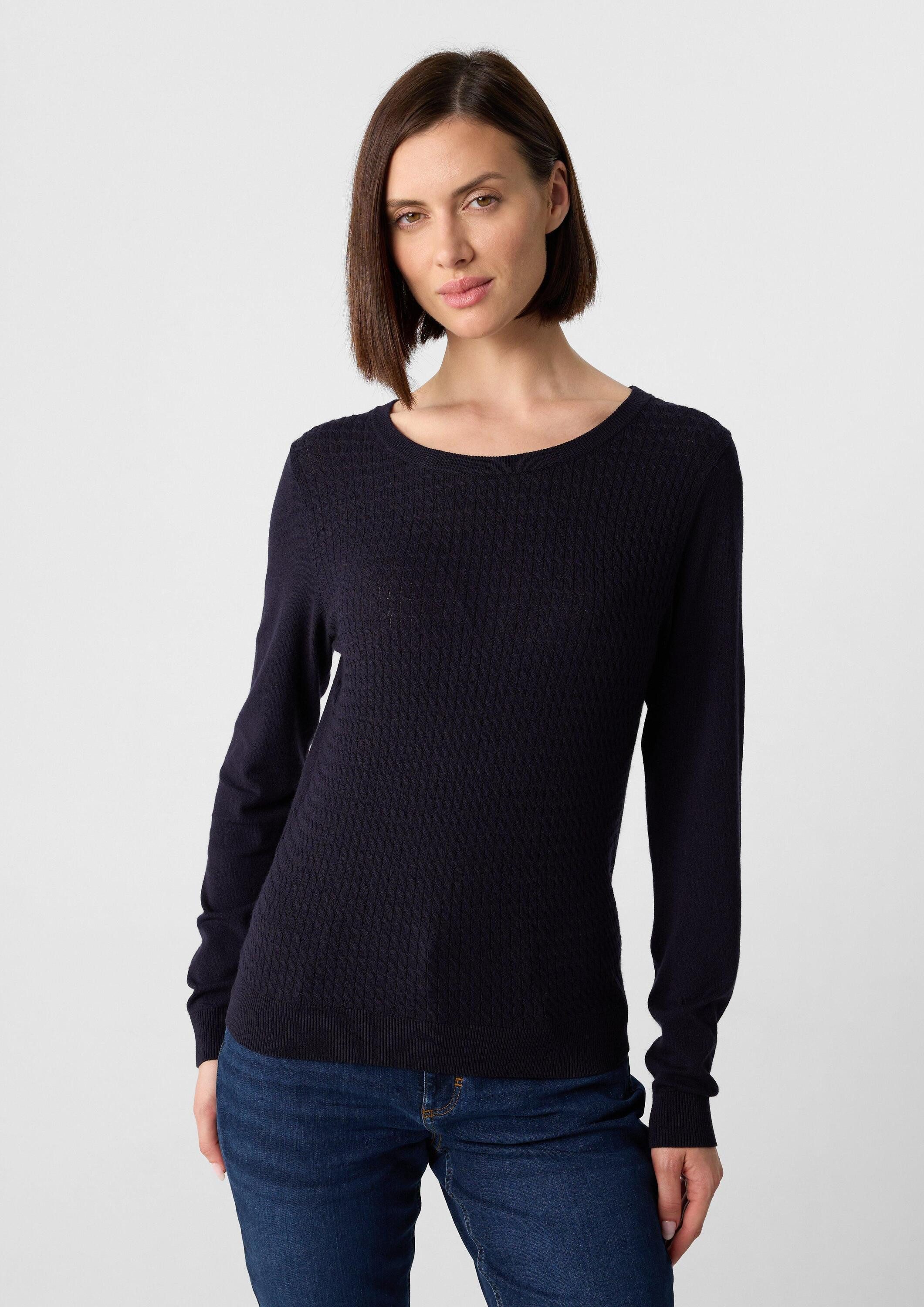comma Longpullover Strickpullover Strickpullover aus Viskosemix mit Zopfmus günstig online kaufen