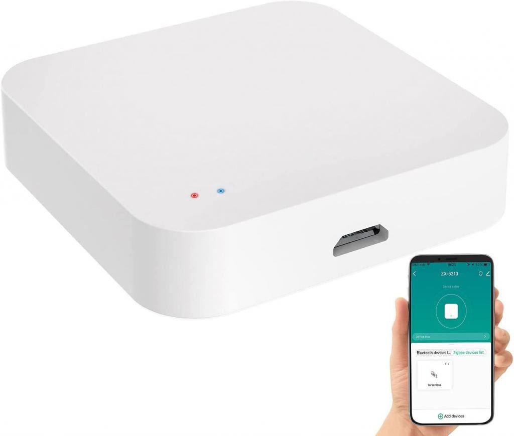 Luminea Home-Control WLAN-Steuerungsmodul RC-350.duo ZigBee WLAN Gateway Smart Home Zentrale App WiFi Mesh, für zum Steuern kompatibler Geräte, z.B. elektrische Türschließzylinder oder Heizkörper-Thermostate