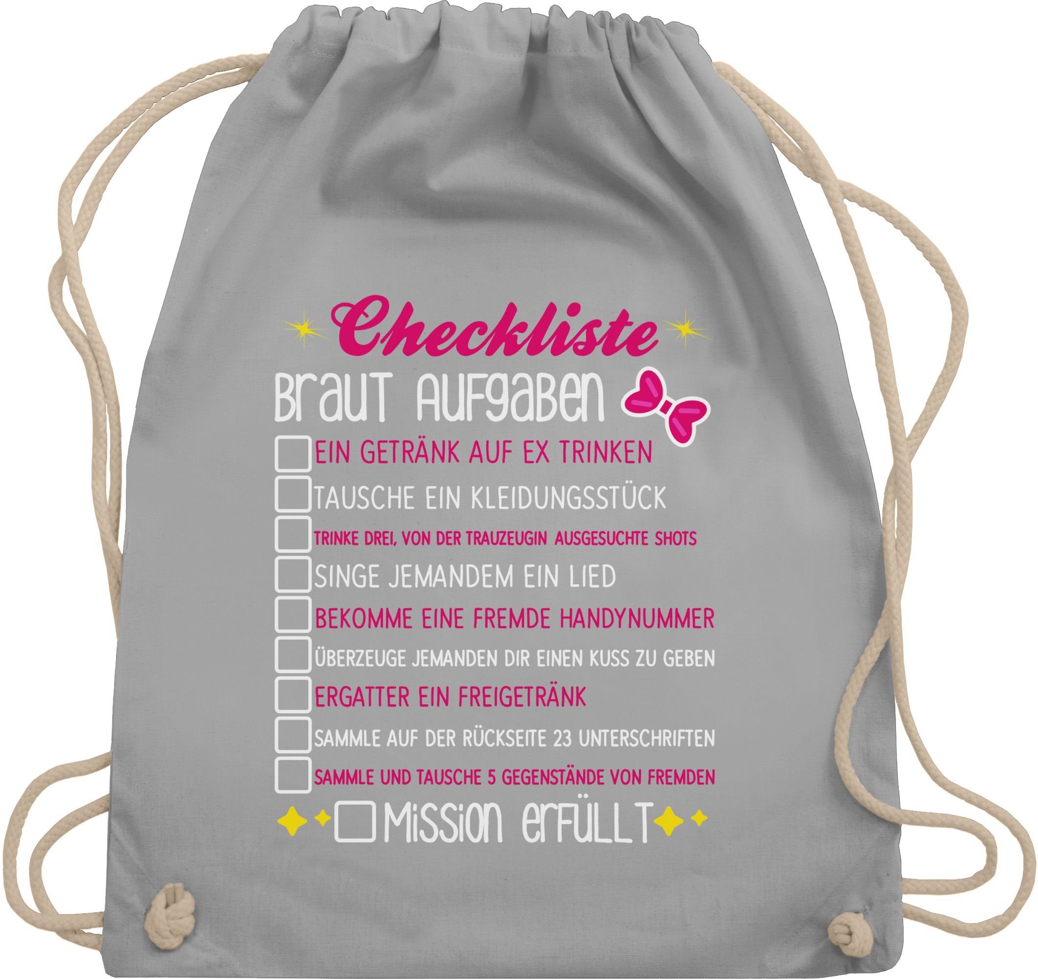 Shirtracer Turnbeutel Checkliste Braut Aufgaben - JGA To-do-Liste Bride, JGA Junggesellenabschied Frauen