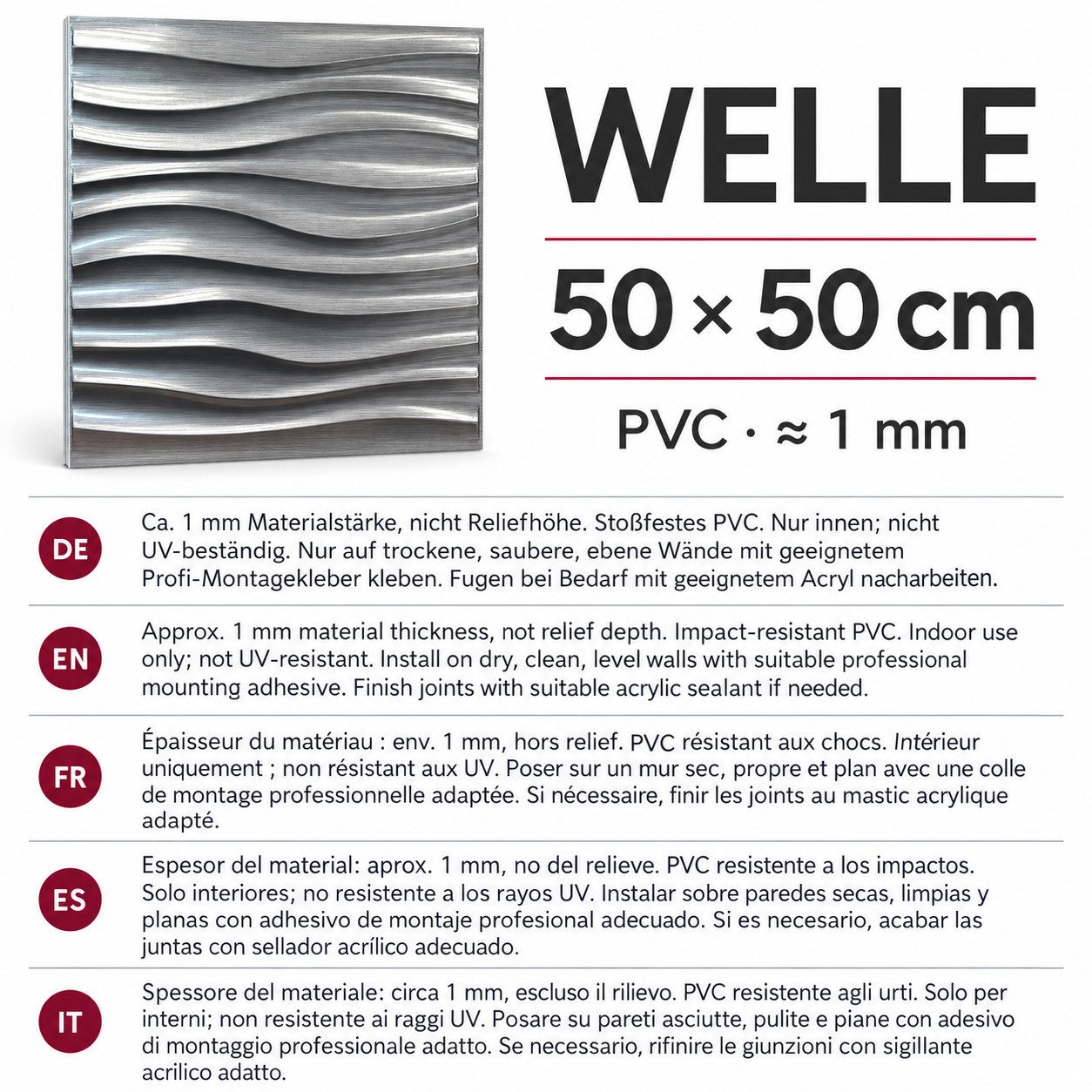 IKHEMalarka 3D Wandpaneel 3D Paneele PVC Kunststoffpaneele, BxL: 50,00x50,00 cm, 0,25 qm, (1 Stück, 3D Wandpaneele Deckenpaneele) hochwertige & harte PVC 3D Pla – Bild 5 von 5