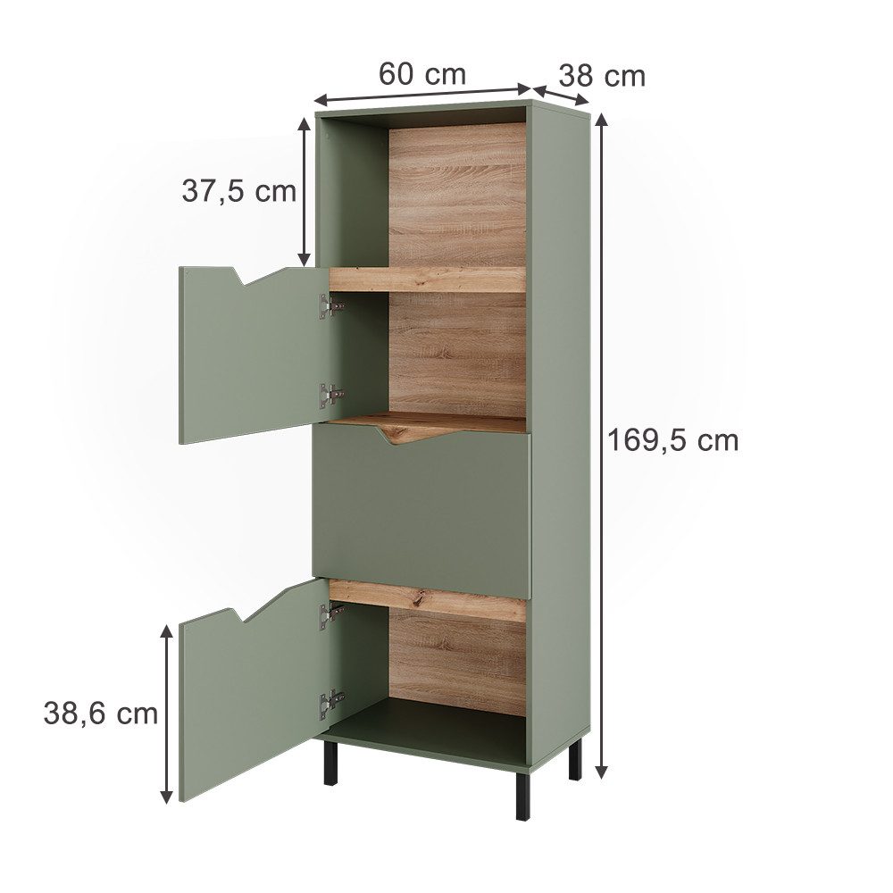 Vicco Kommode Marelle, Grün/Artisan, 60 x 169.5 cm mit 4 Fächern (1 St)