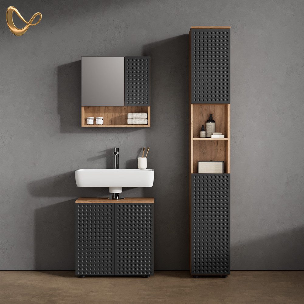 Livinity® Waschbeckenunterschrank Ronco, Anthrazit gepunktet/Goldkraft Eich günstig online kaufen