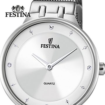 Festina Quarzuhr Festina Damenuhr Mademoiselle, Damen Armbanduhr rund, Edelstahlarmband silber, Fashion