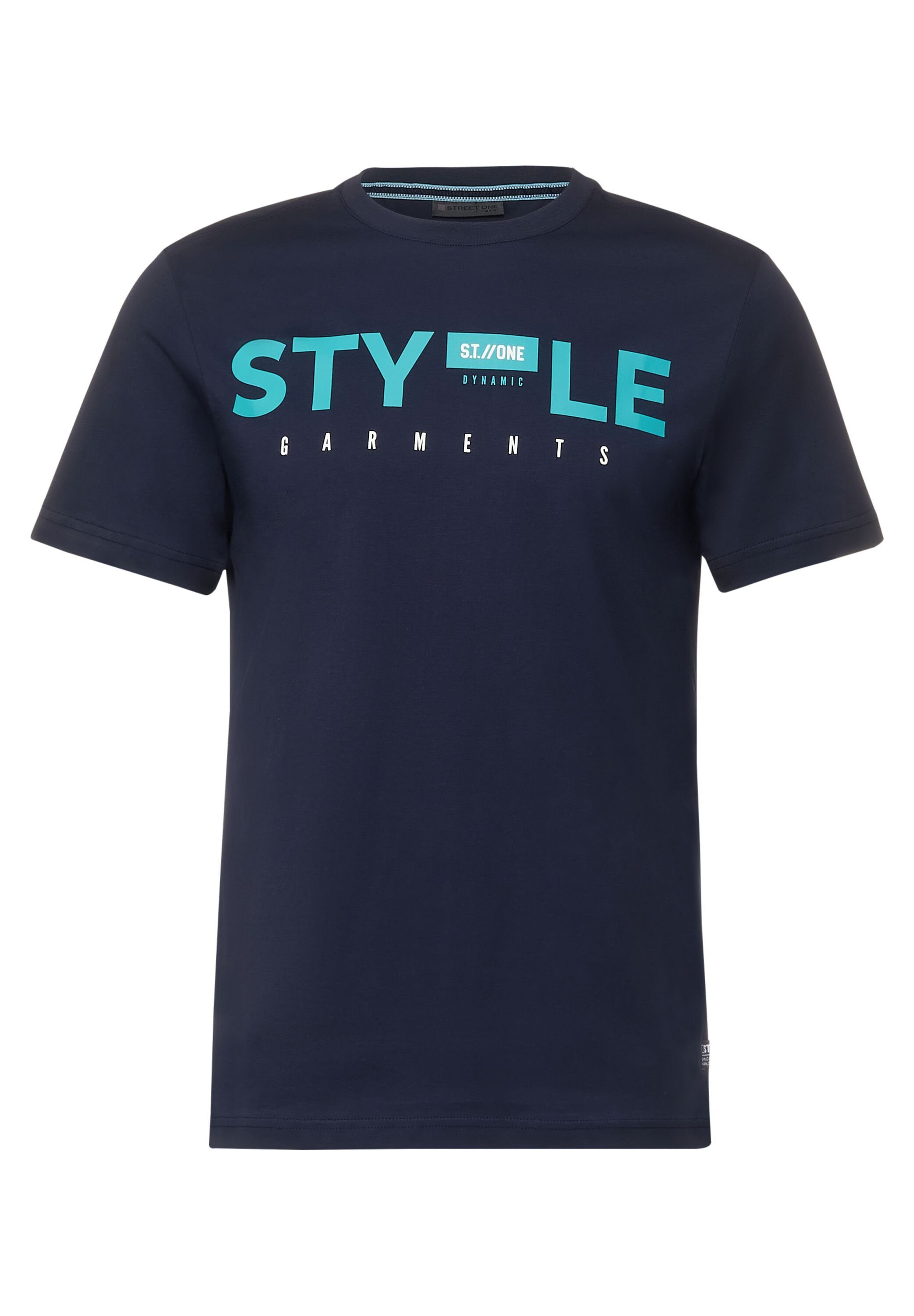 STREET ONE MEN mit T-Shirt deep Wording-Print navy blue