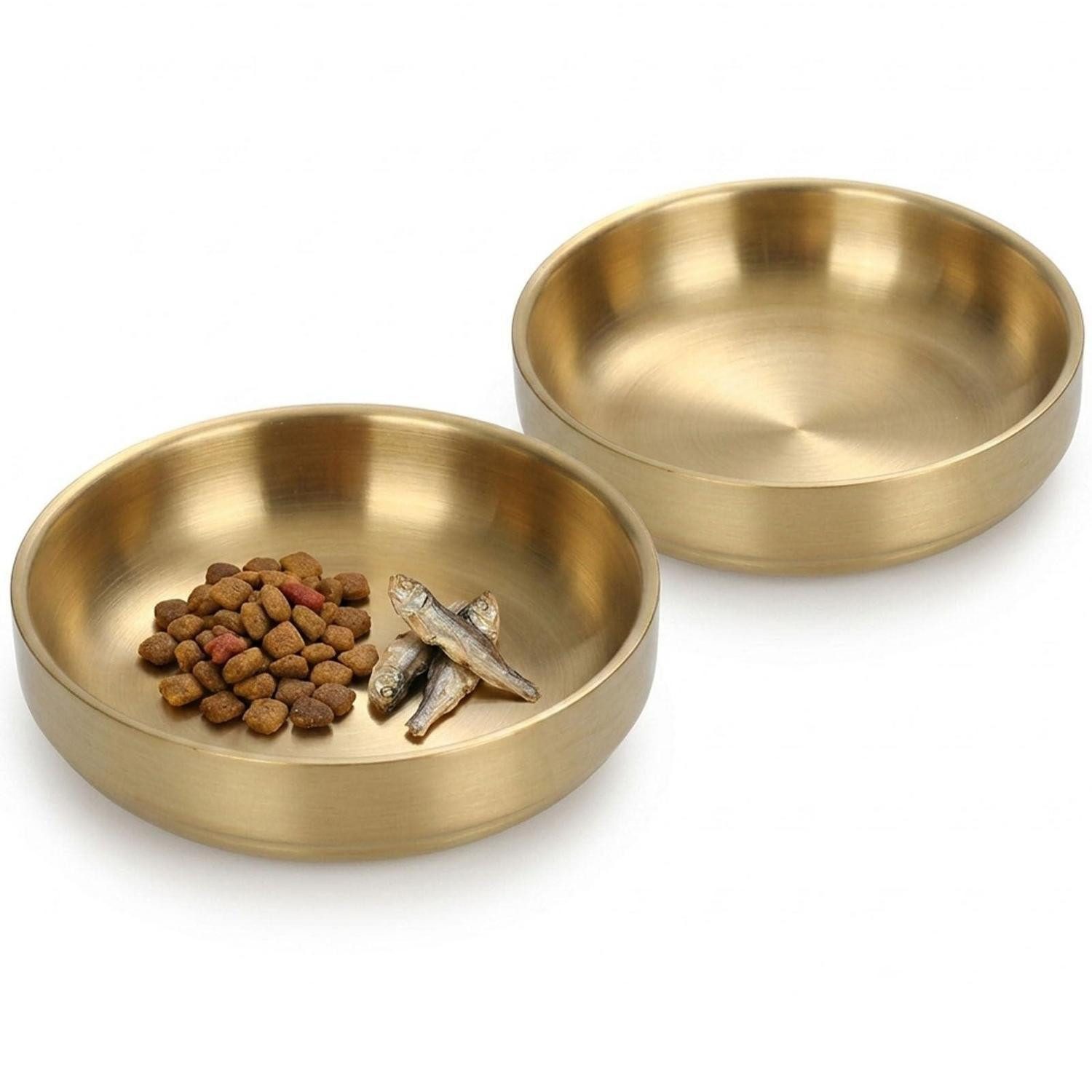 LuxusKollektion Futternapf Katzennapf Edelstahl flach 2 Stück Gold